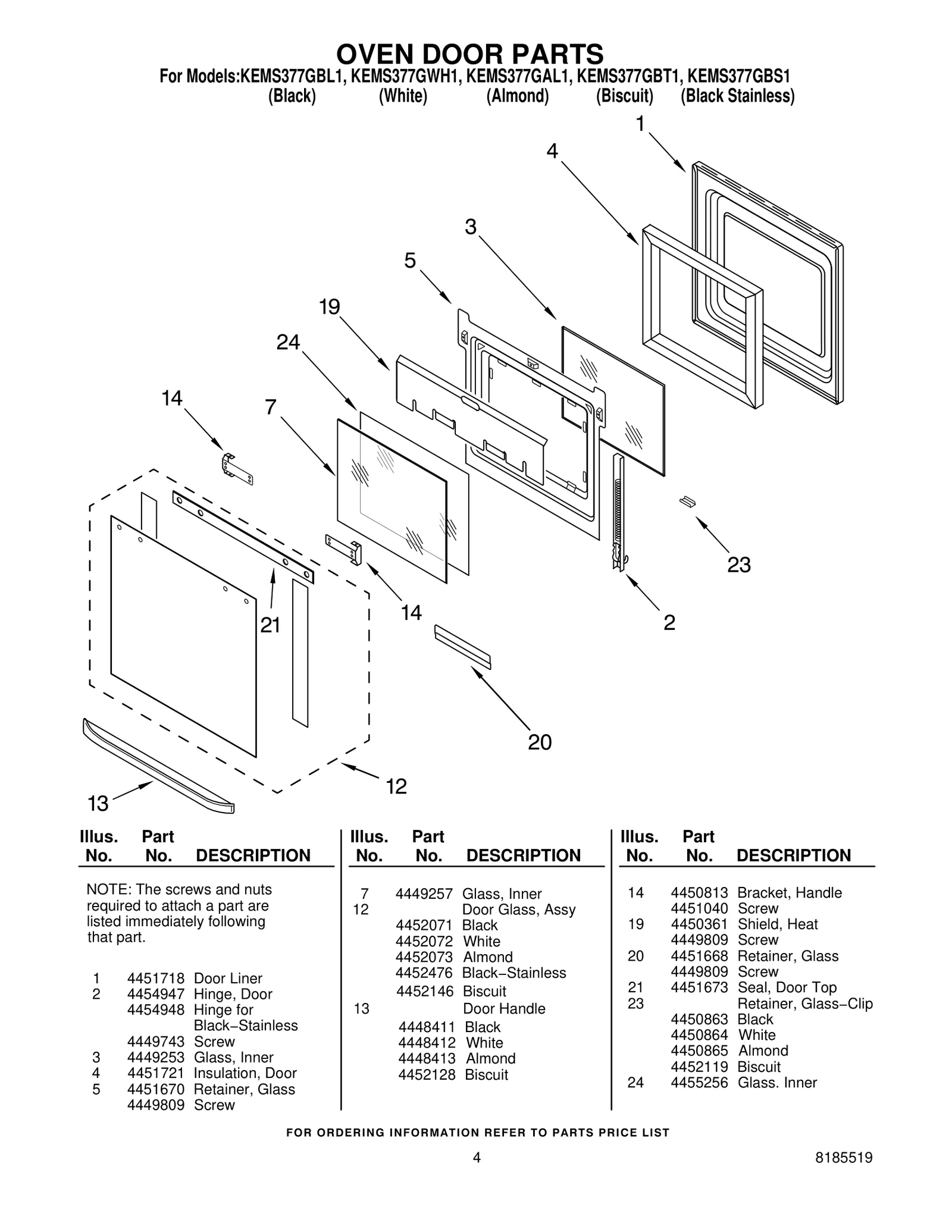 OVEN DOOR PARTS