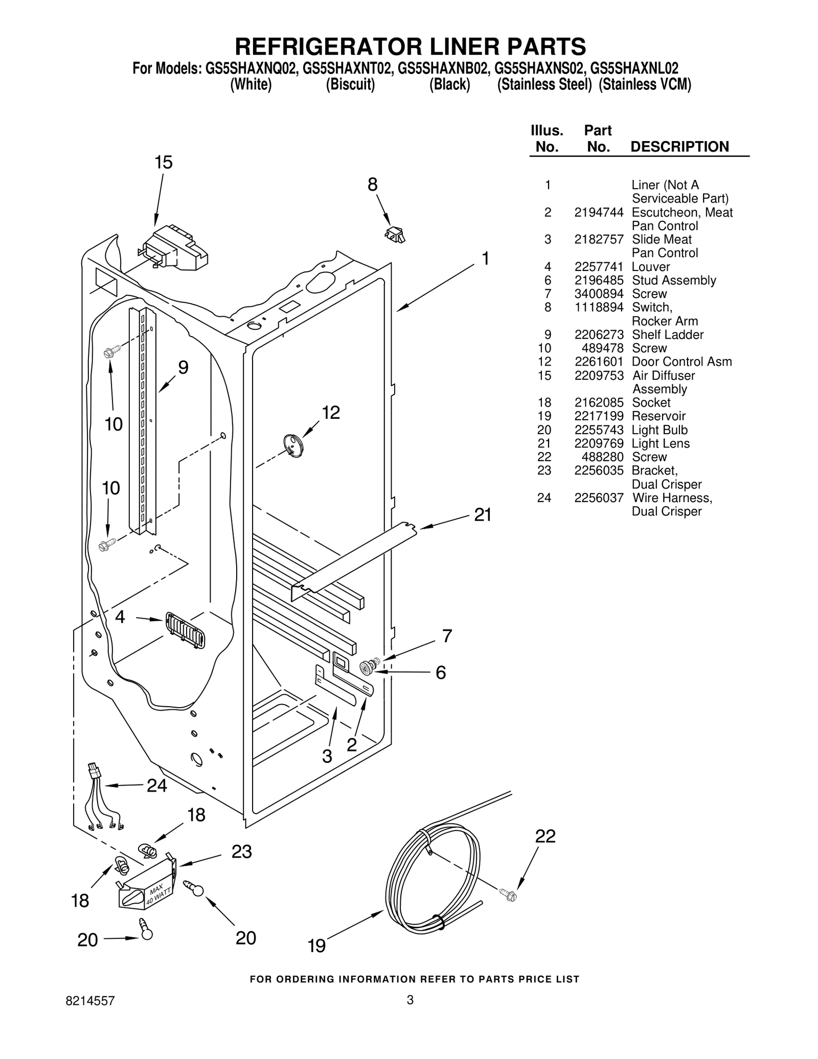 REFRIGERATOR LINER PARTS