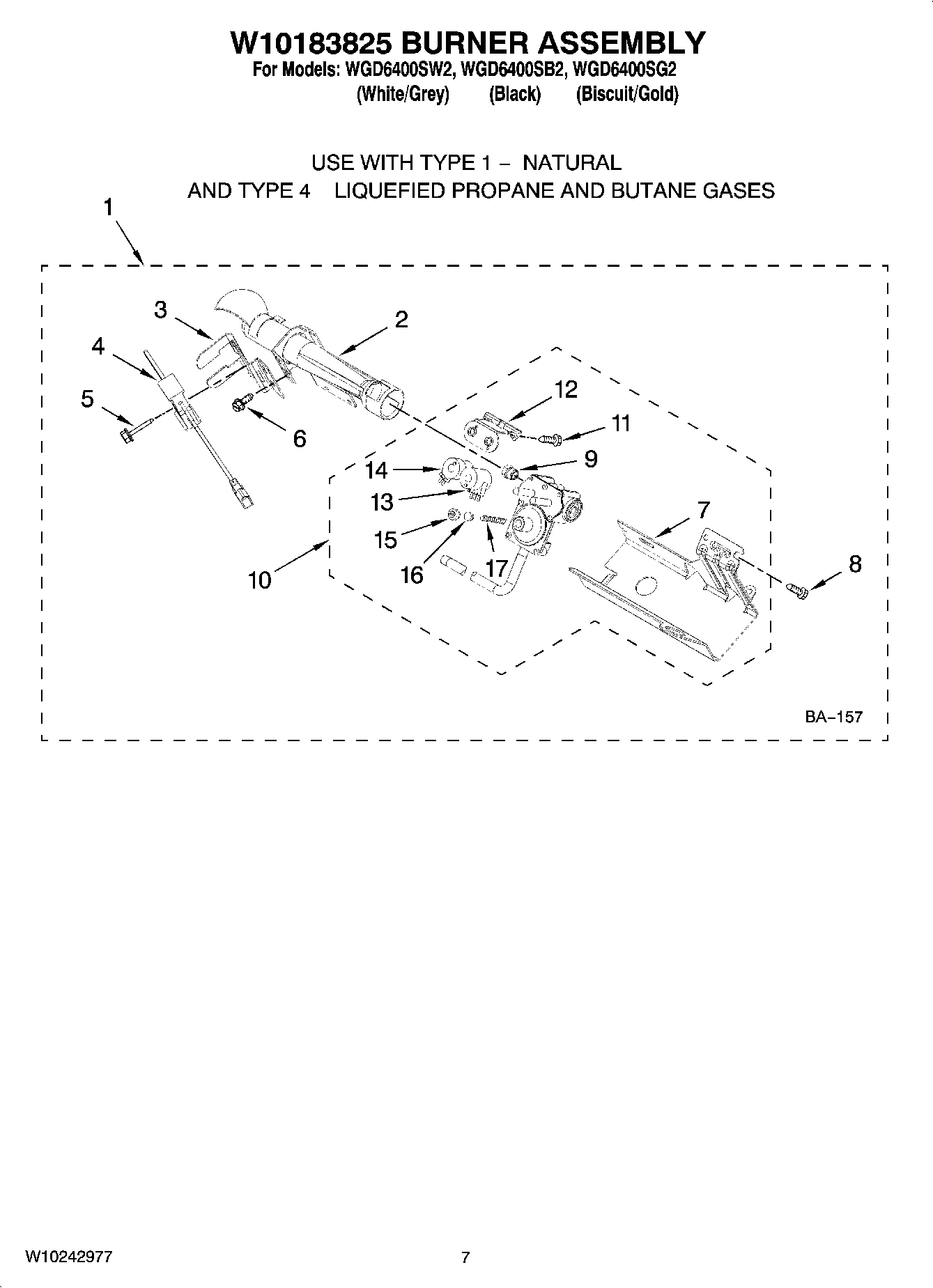 04 - W10183825 BURNER ASSEMBLY, OPTIONAL PARTS (NOT INCLUDED)