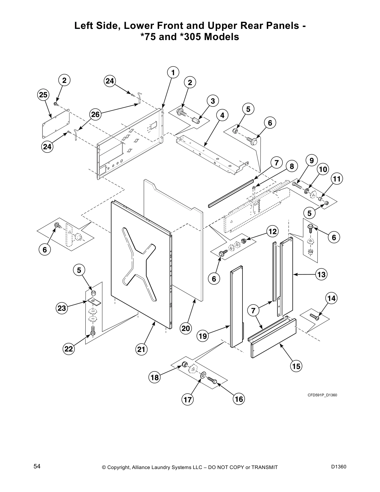 Left Side, Lower Front and Upper Rear Panels - 
*75 and *305 Models