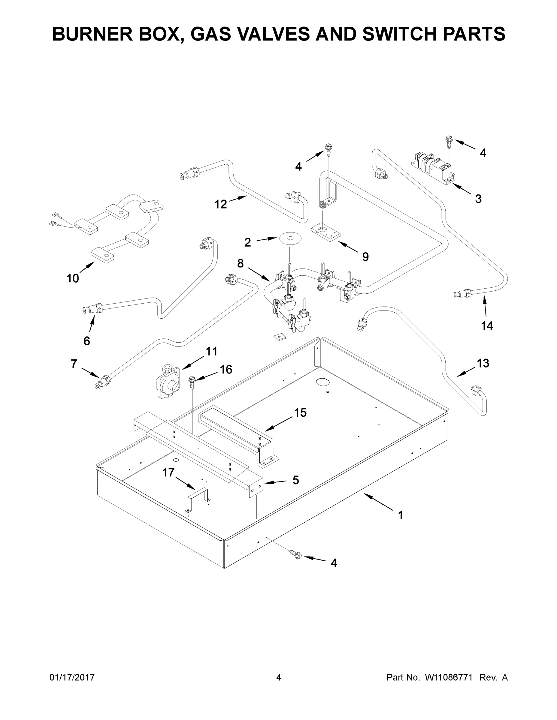 03 - BURNER BOX, GAS VALVES AND SWITCH PARTS