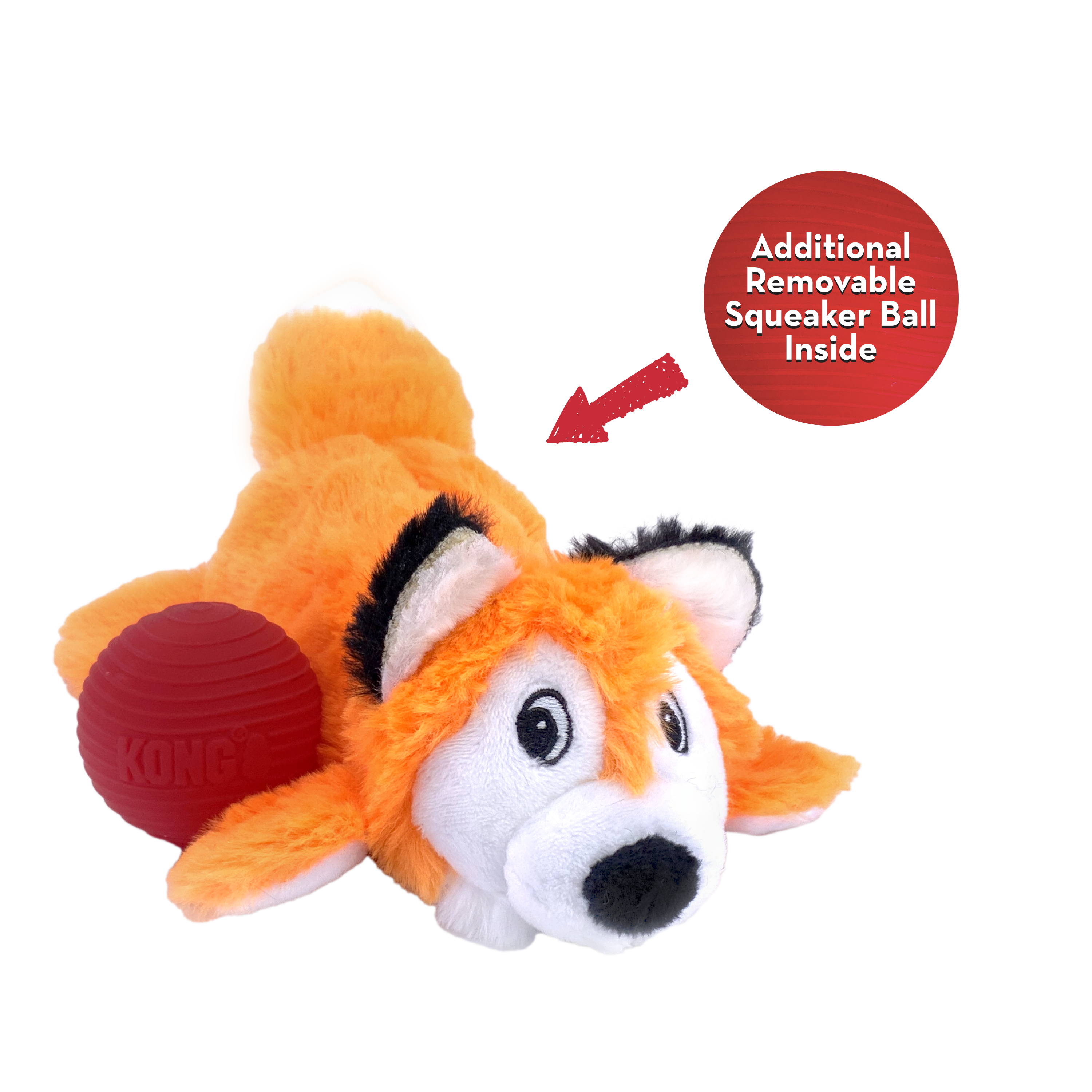 KONG Cozie Pocketz Fox Small Plush Crinkle Squeaky Dog Puzzle Play Toy 6x10