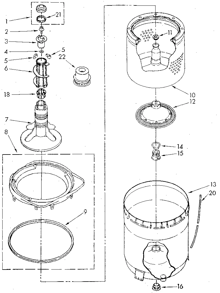 AGITATOR, BASKET AND TUB