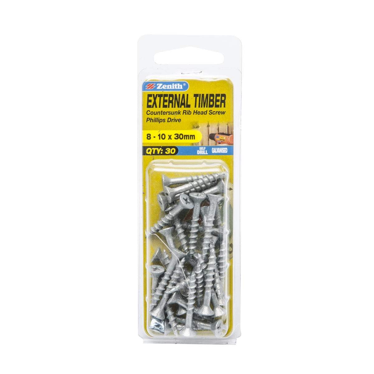 ZENITH® 8G x 30mm Galvanised, Phillips Drive, Timber Screws – External Use – 30 Pack
