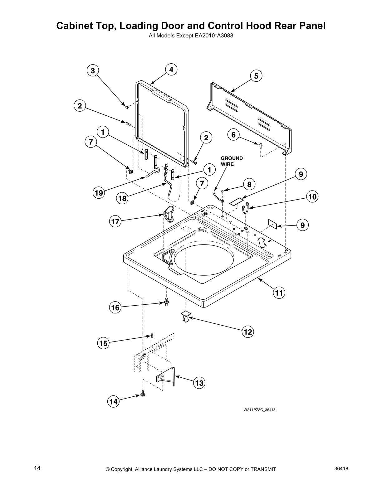 Cabinet Top, Loading Door and Control Hood Rear Panel
