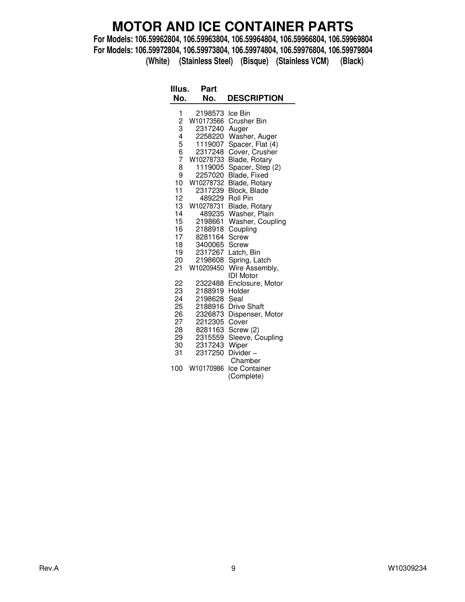 MOTOR AND ICE CONTAINER PARTS