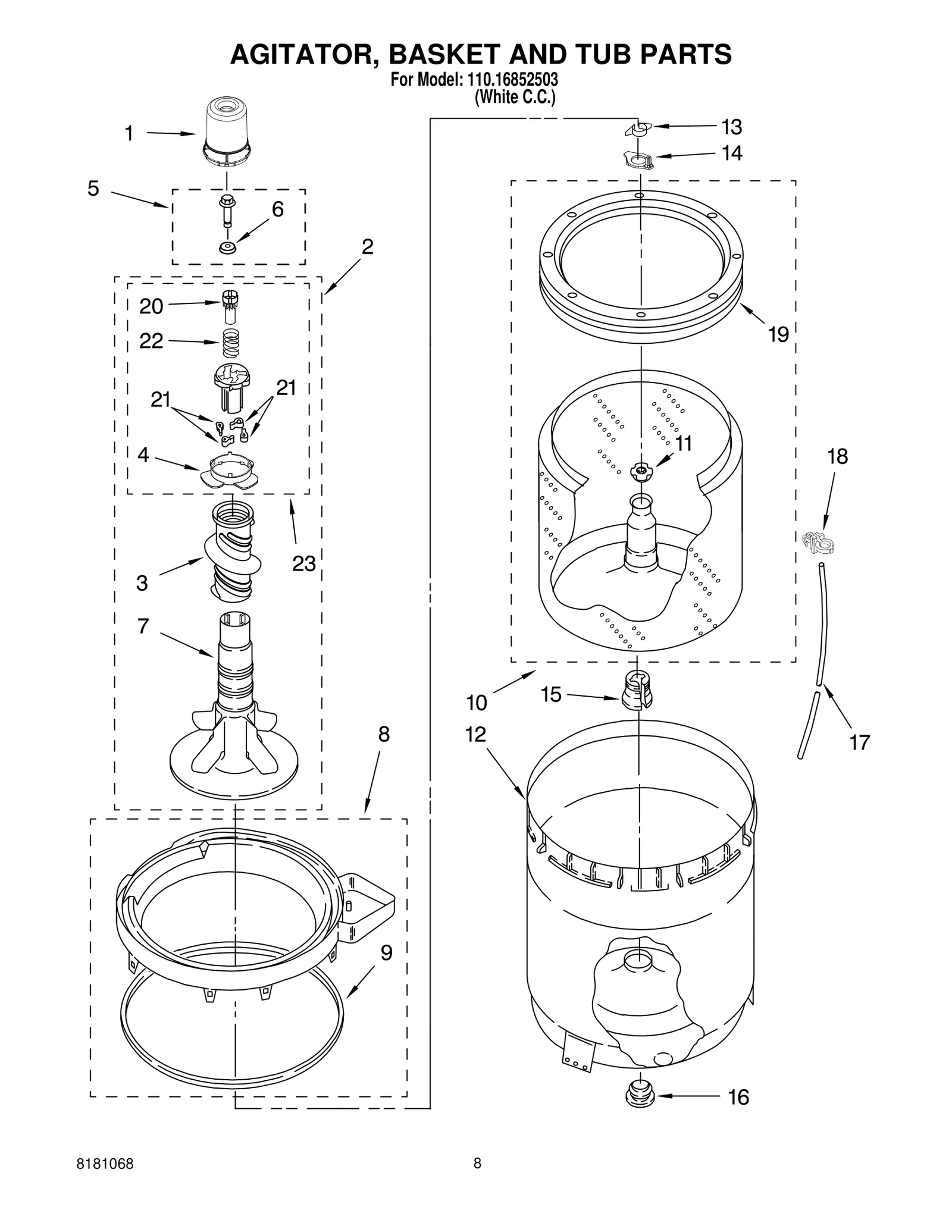 AGITATOR, BASKET AND TUB PARTS