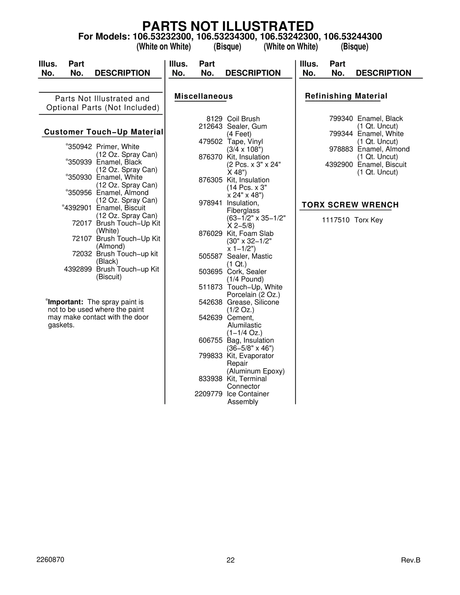 Optional Parts (Not Included)