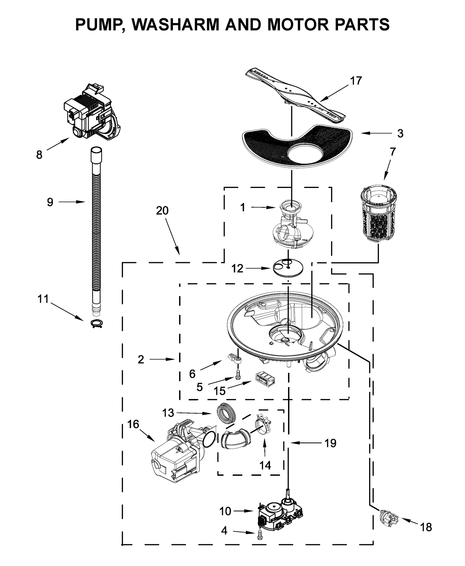 PUMP, WASHARM AND MOTOR PARTS