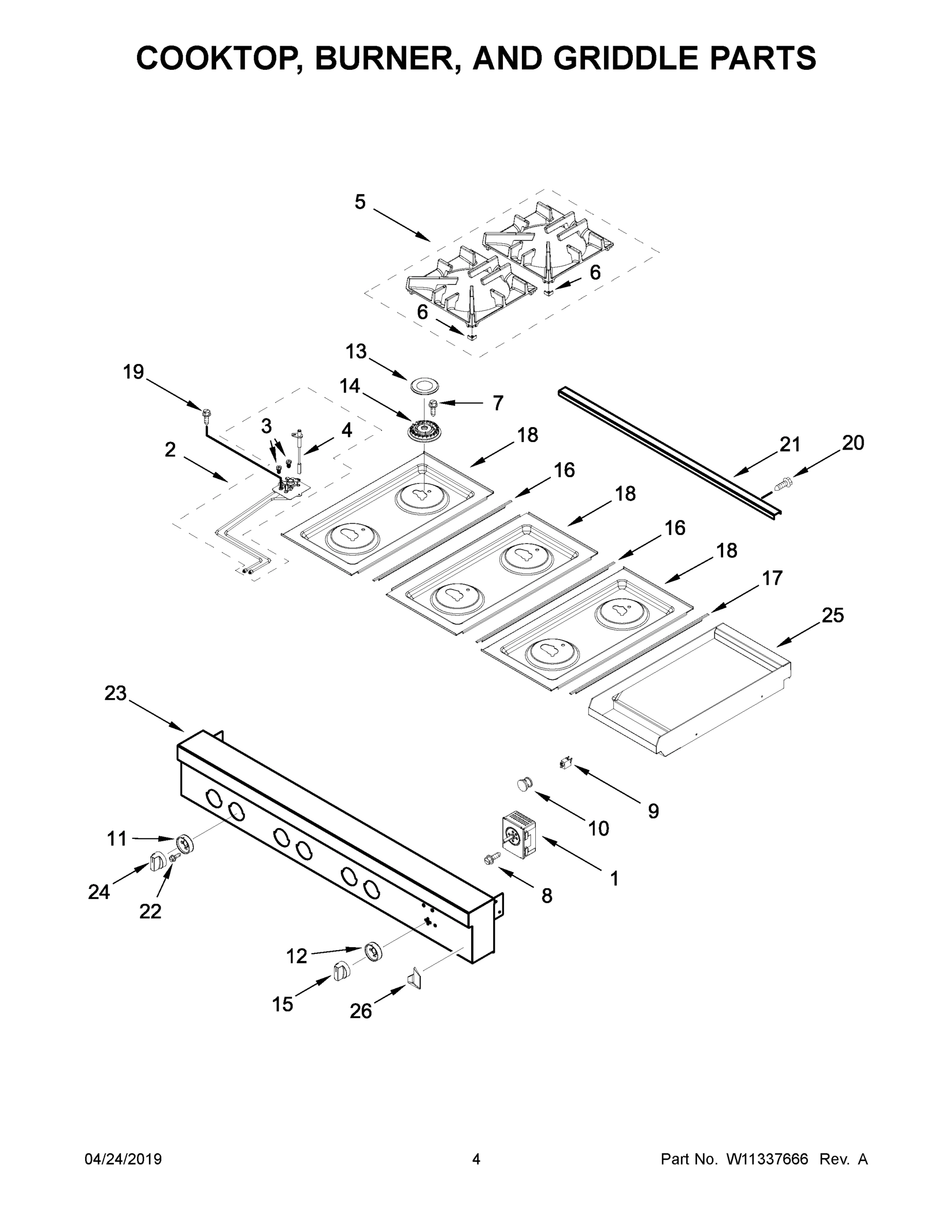 03 - COOKTOP, BURNER, AND GRIDDLE PARTS