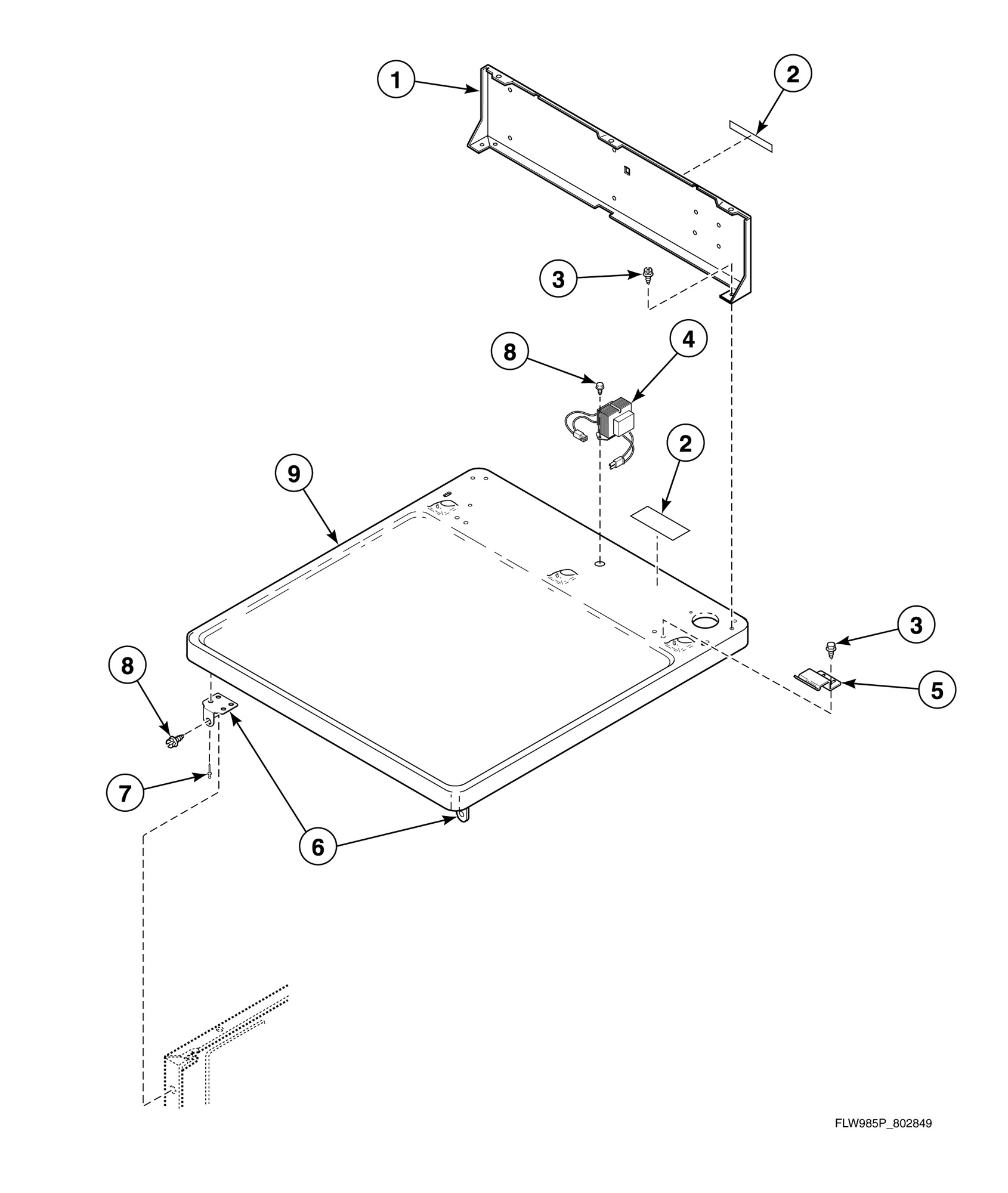 Cabinet Top and Control Hood Rear Panel