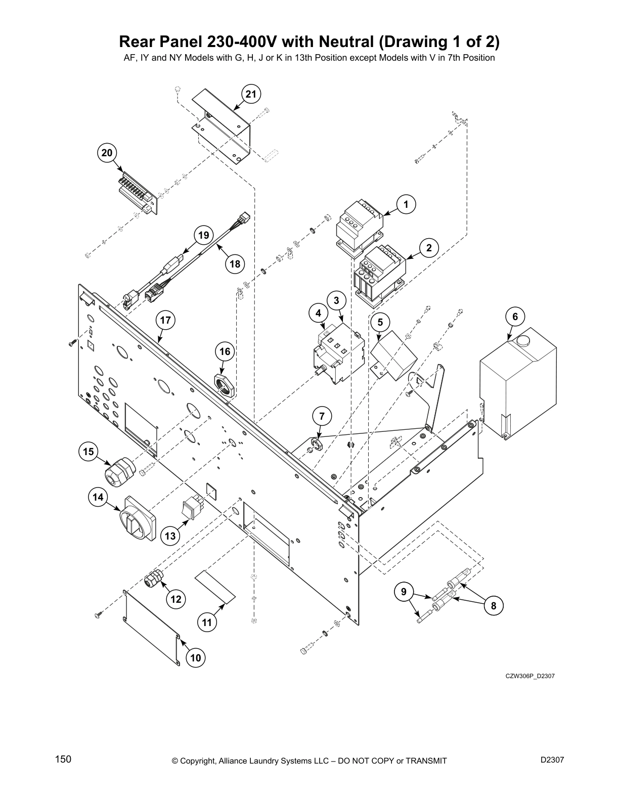 Rear Panel 230-400V with Neutral (Drawing 1 of 2)
