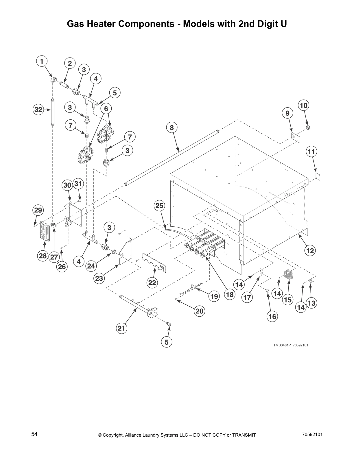 Gas Heater Components - Models with 2nd Digit U
