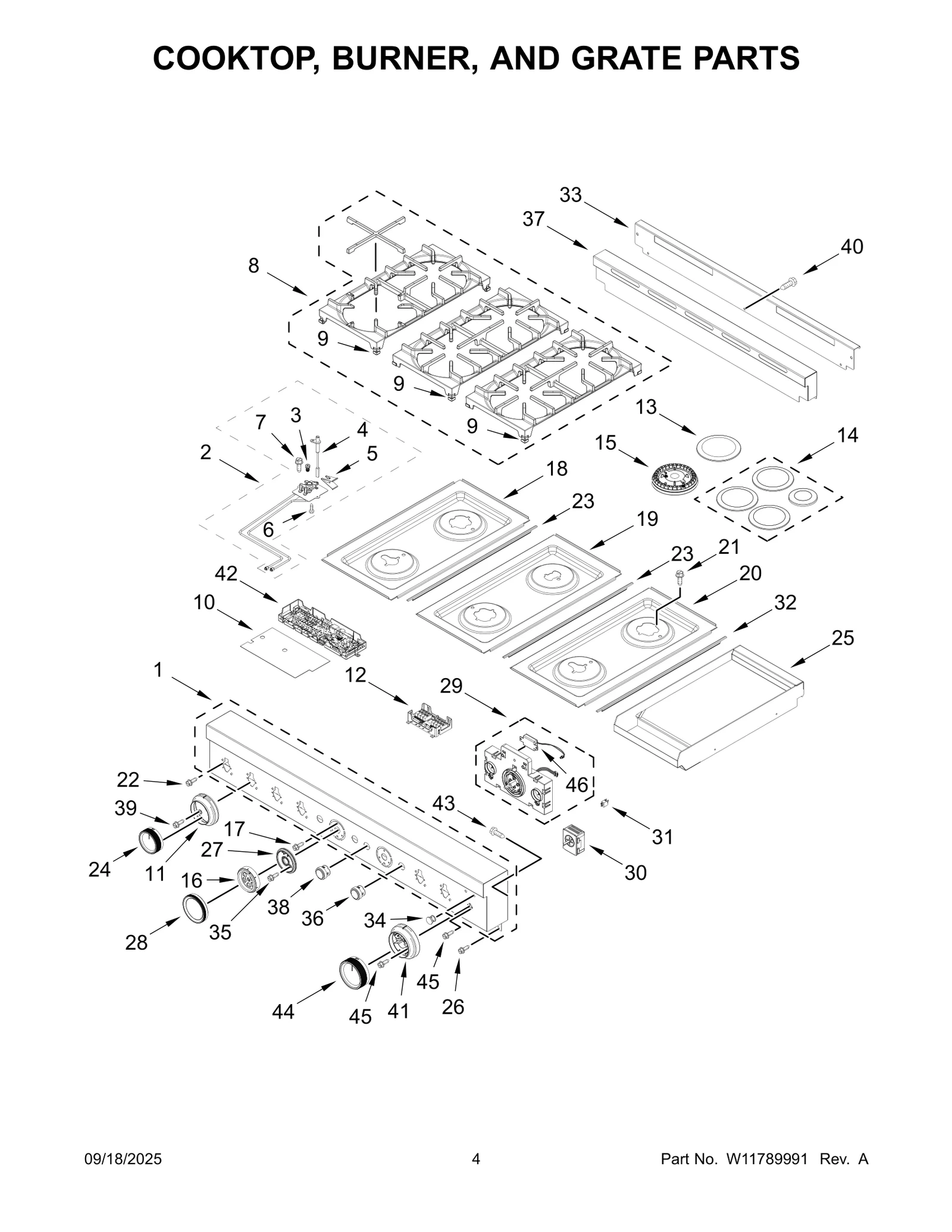 COOKTOP, BURNER, AND GRATE PARTS