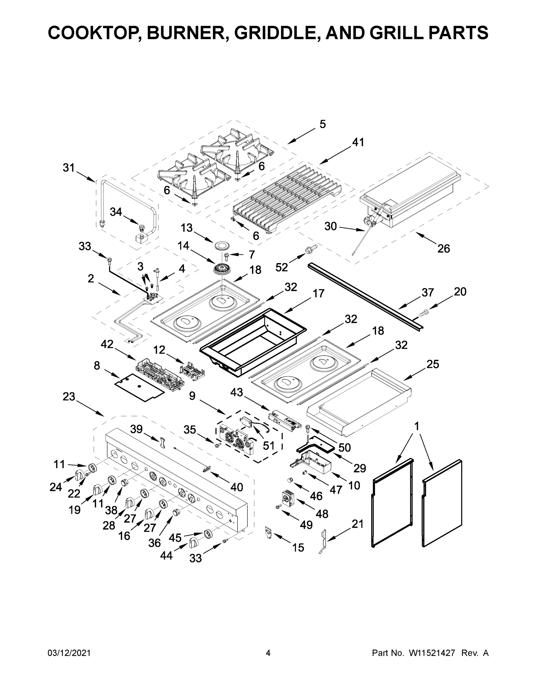 03 - COOKTOP, BURNER, GRIDDLE, AND GRILL PARTS