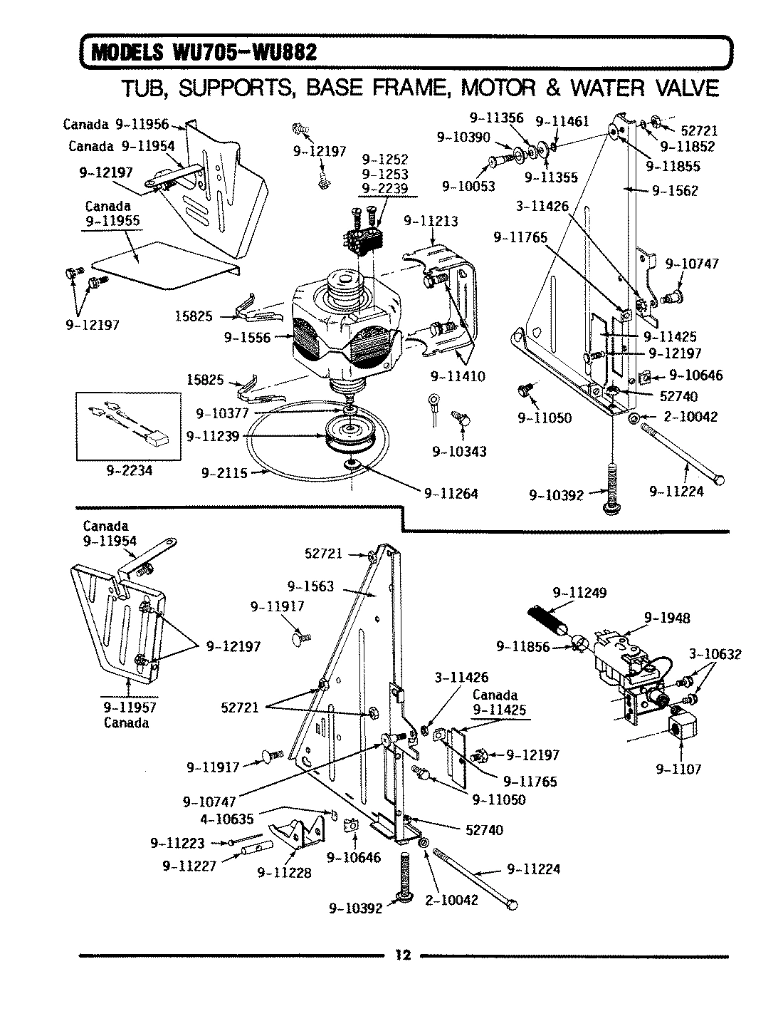 10 - TUB SUPPORTS, BASE FRAME, MOTOR & VALVES
