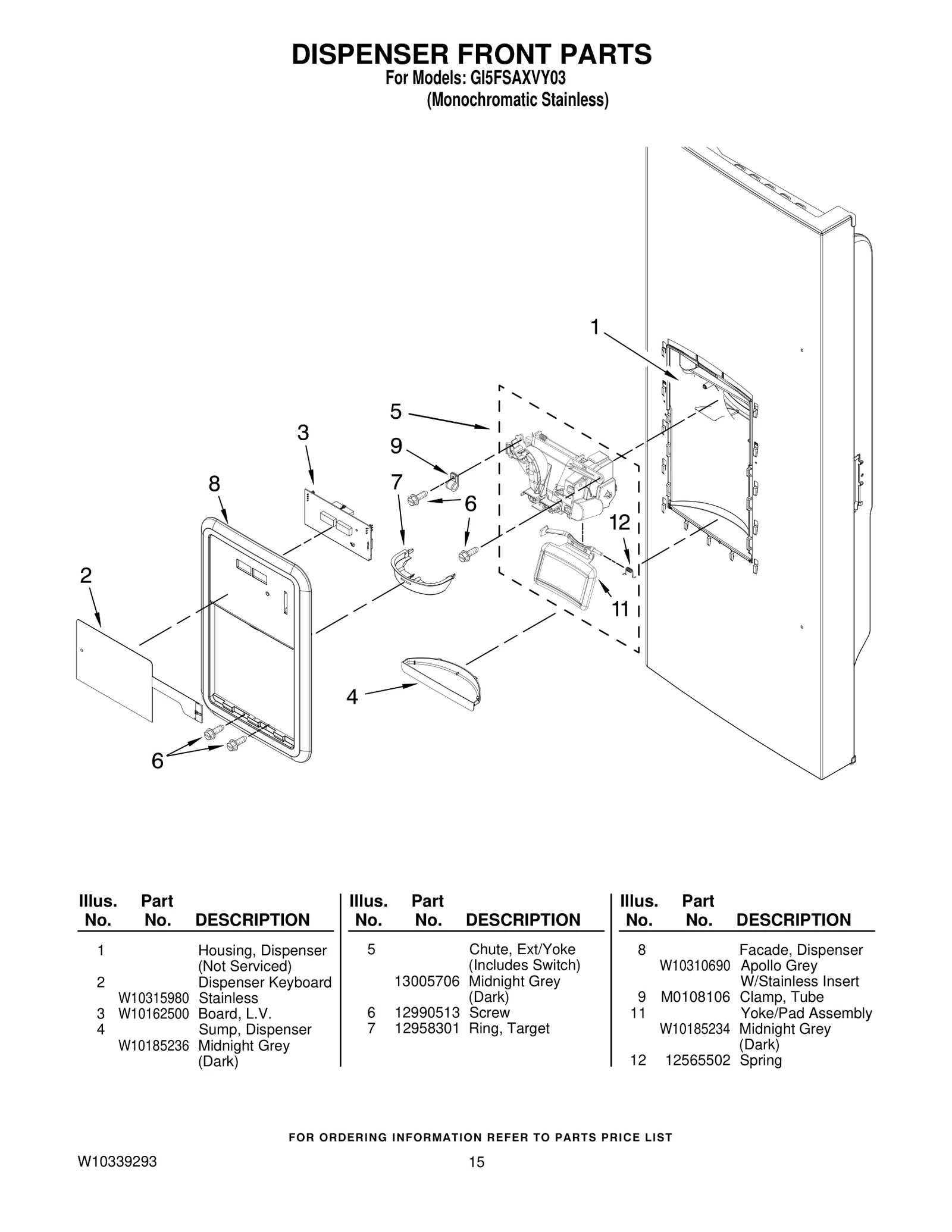 DISPENSER FRONT PARTS