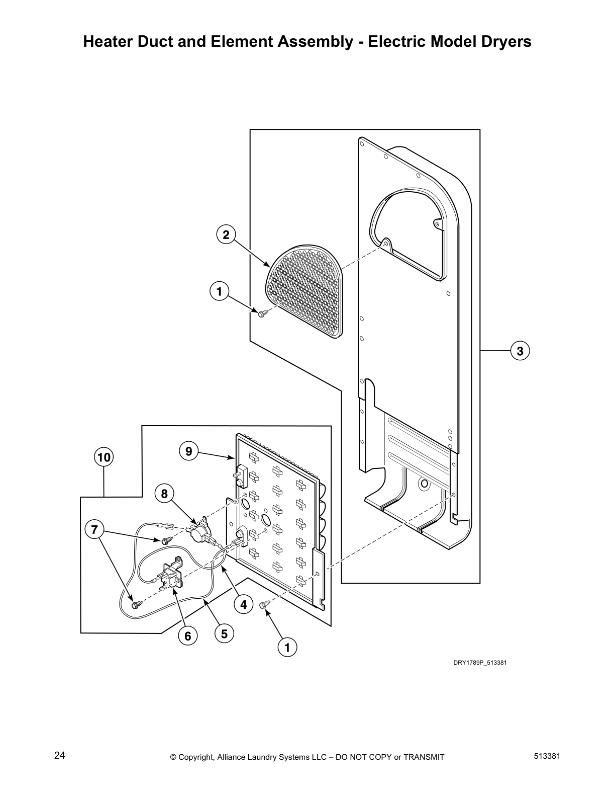 Heater Duct and Element Assembly - Electric Model Dryers