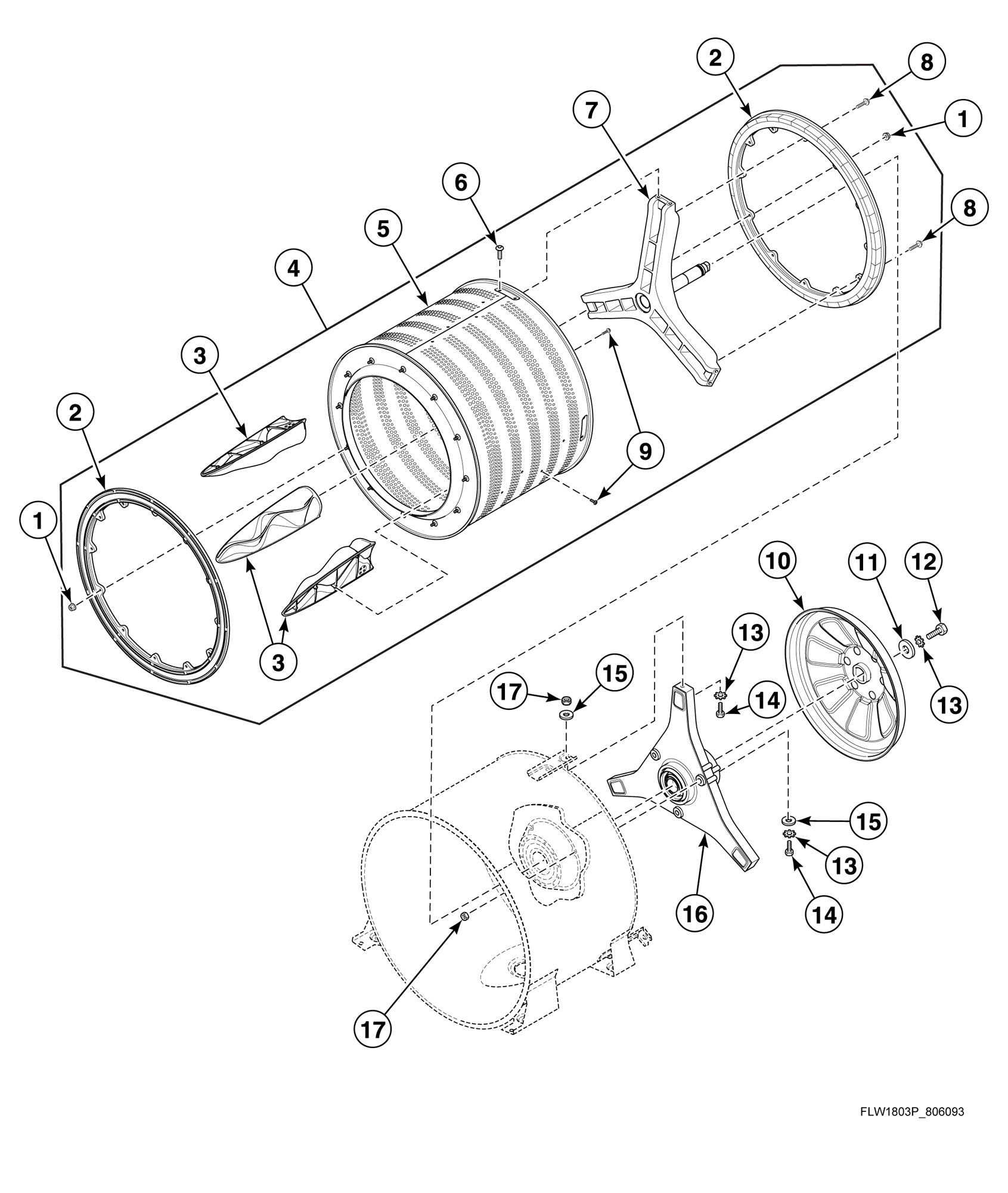 Inner Basket, Trunnion, Bearing Housing and Pulley