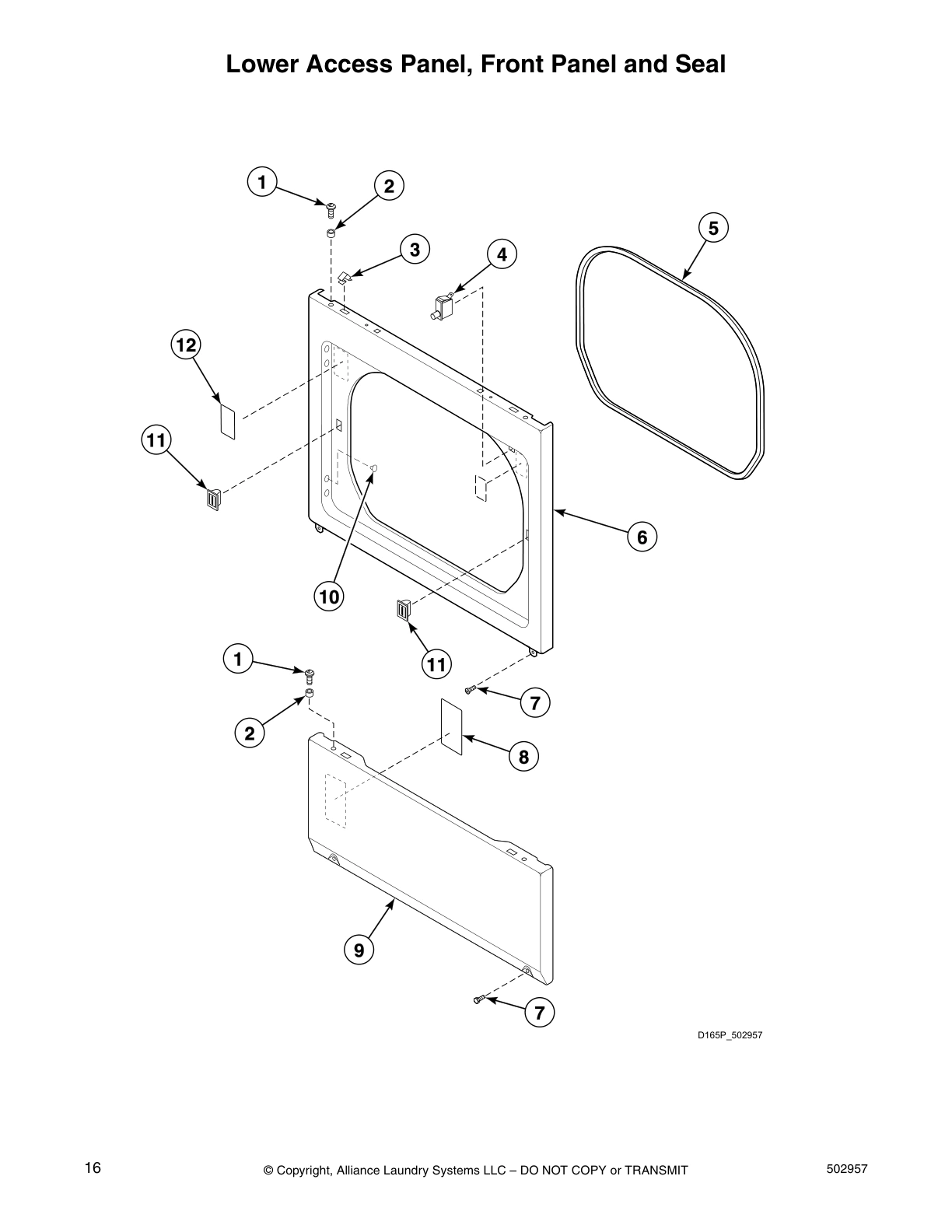 Lower Access Panel, Front Panel and Seal