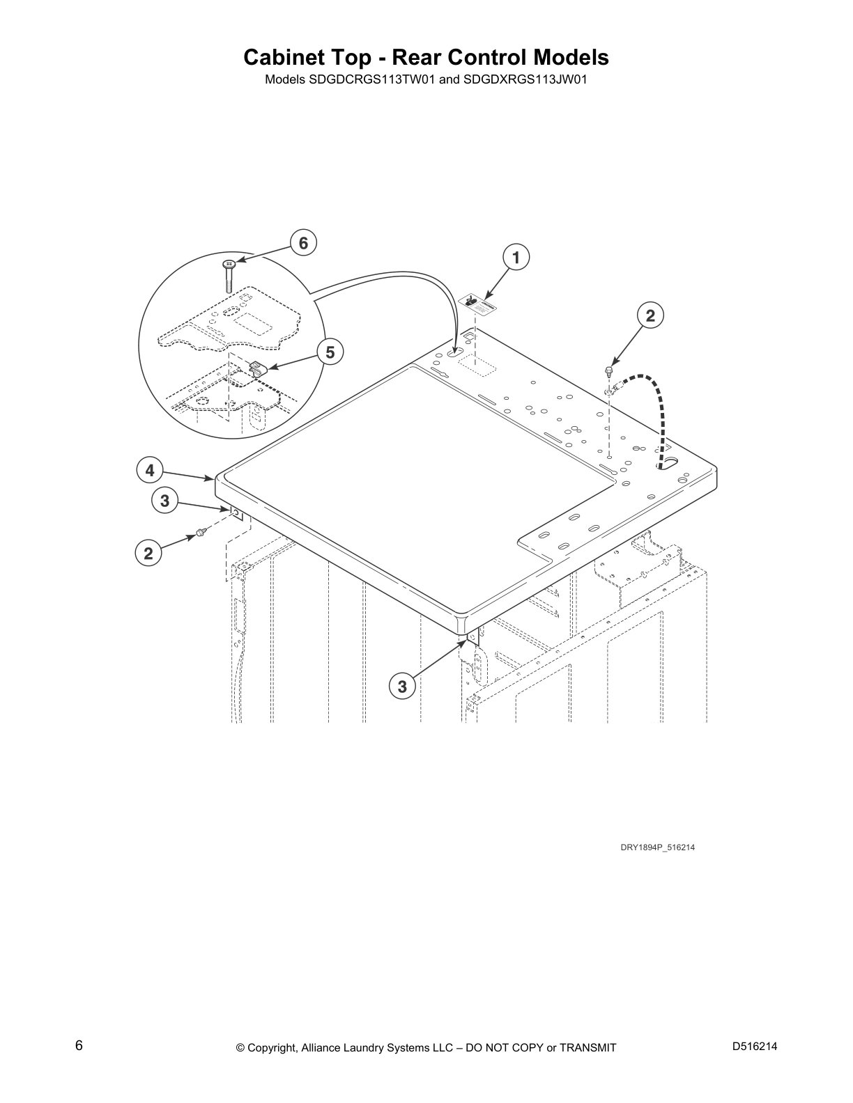 Cabinet Top - Rear Control Models
