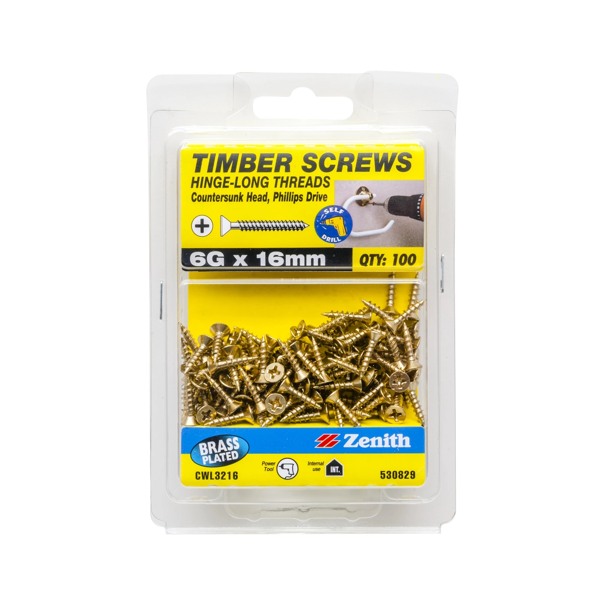 ZENITH® 6G x 16mm Brass Plated, Phillips Drive, Timber Screws – Internal Use – 100 Pack
