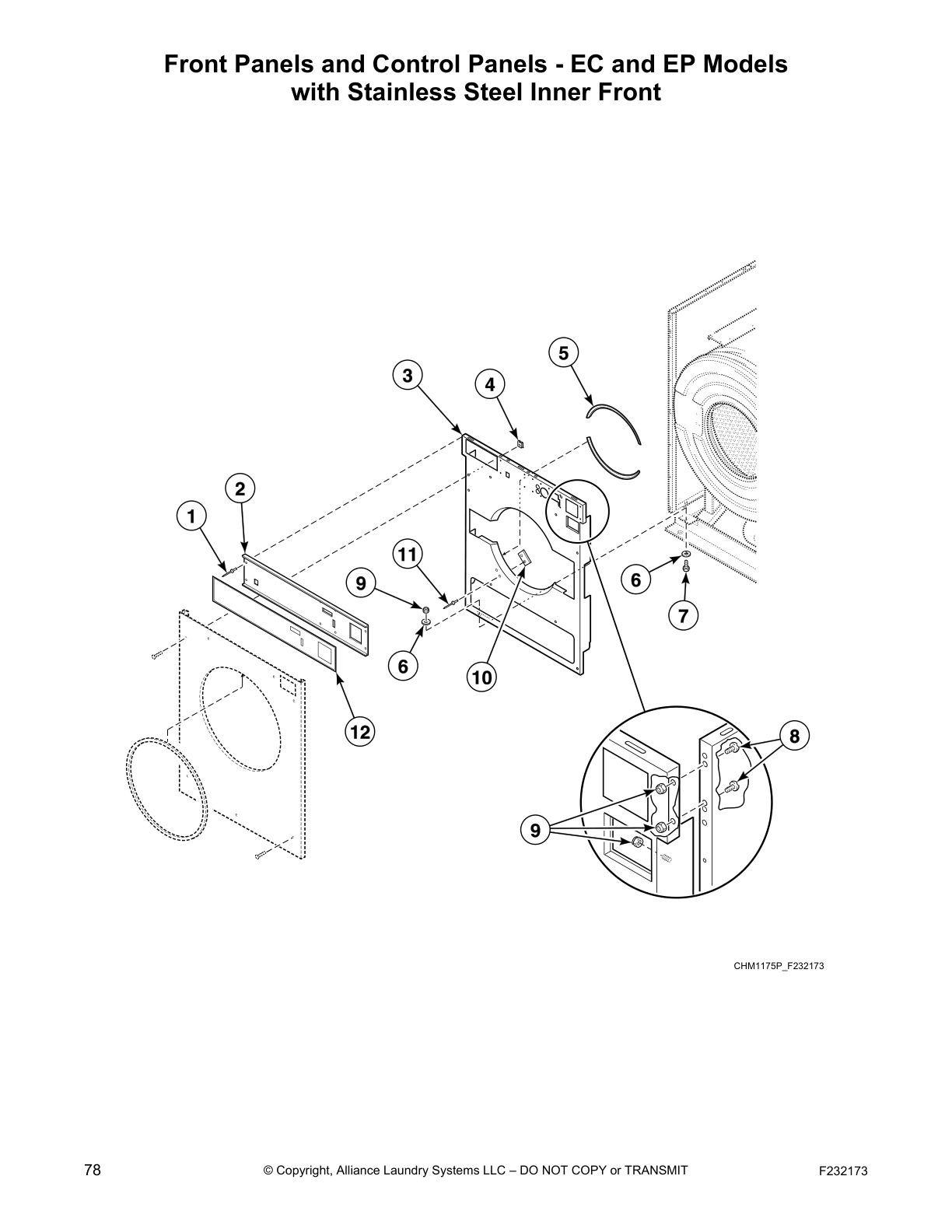 Front Panels and Control Panels - EC and EP Models
with Stainless Steel Inner Front