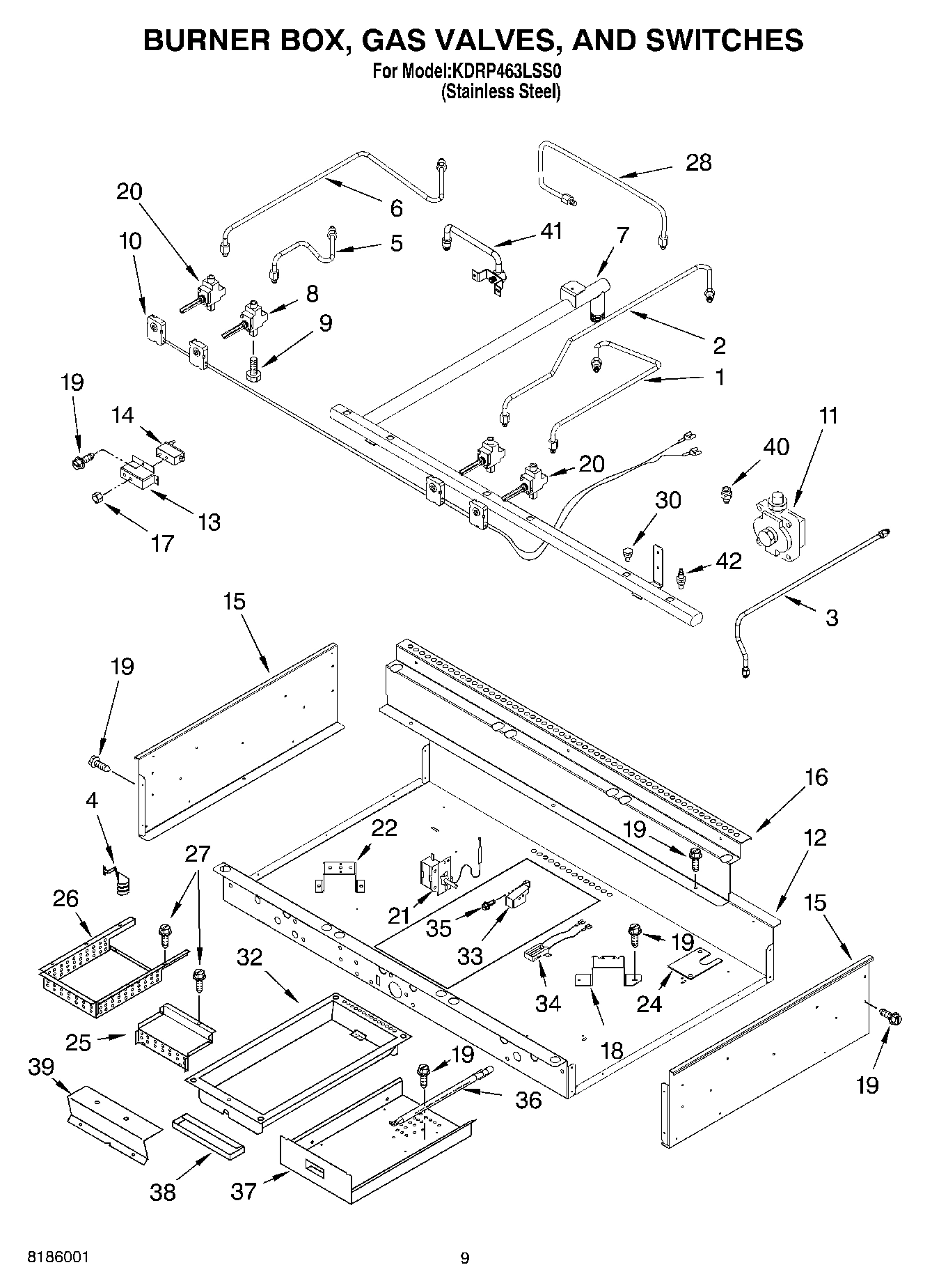 07 - BURNER BOX, GAS VALVES AND SWITCHES