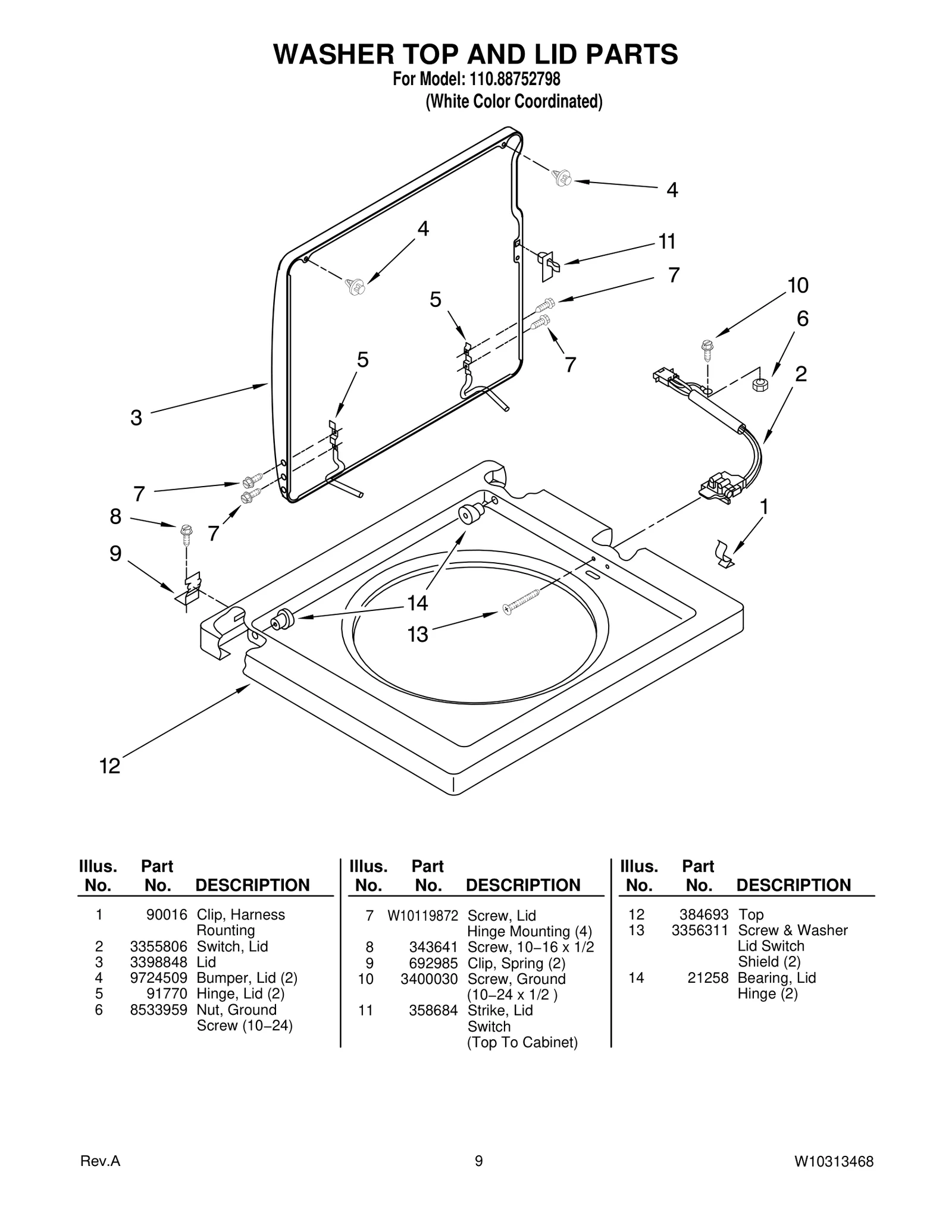 WASHER TOP AND LID PARTS