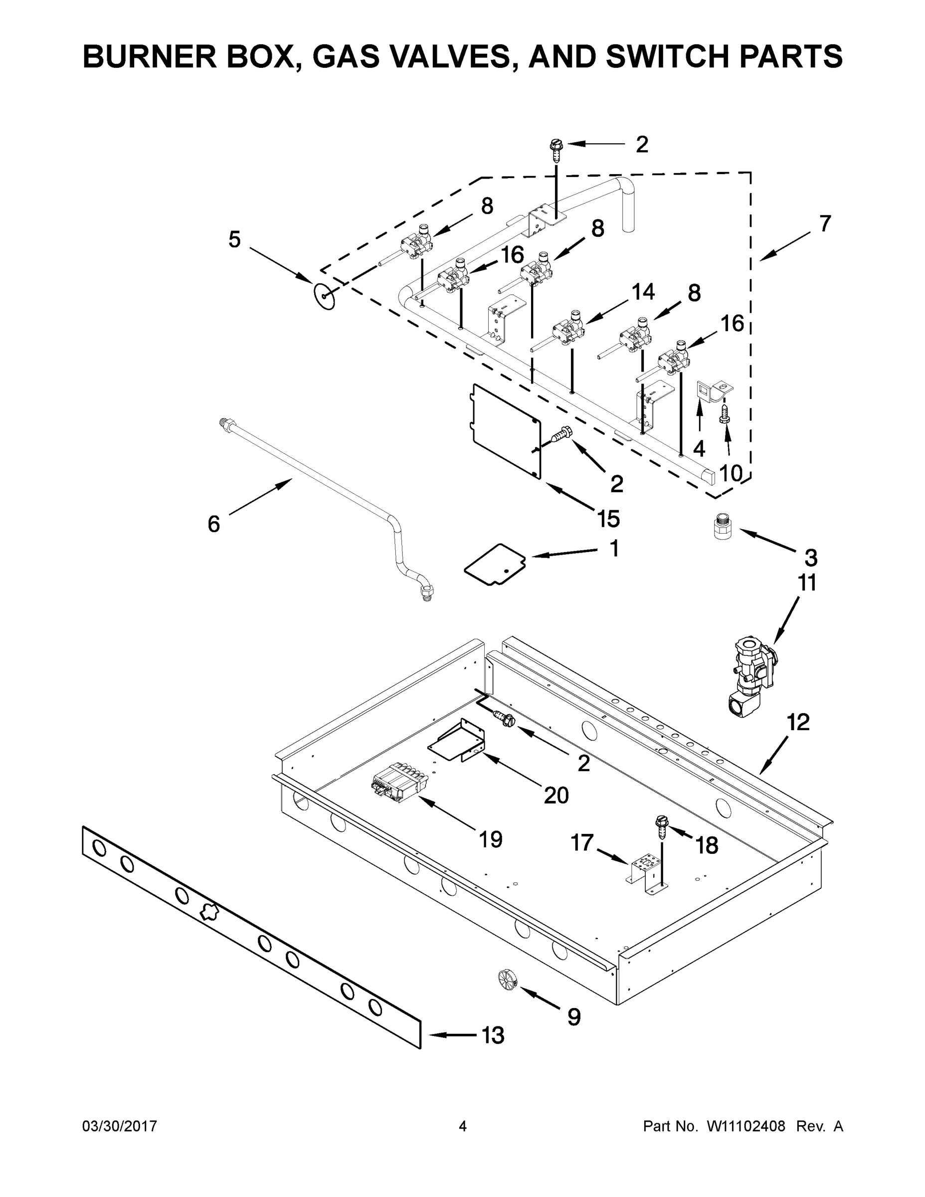 03 - BURNER BOX, GAS VALVES, AND SWITCH PARTS