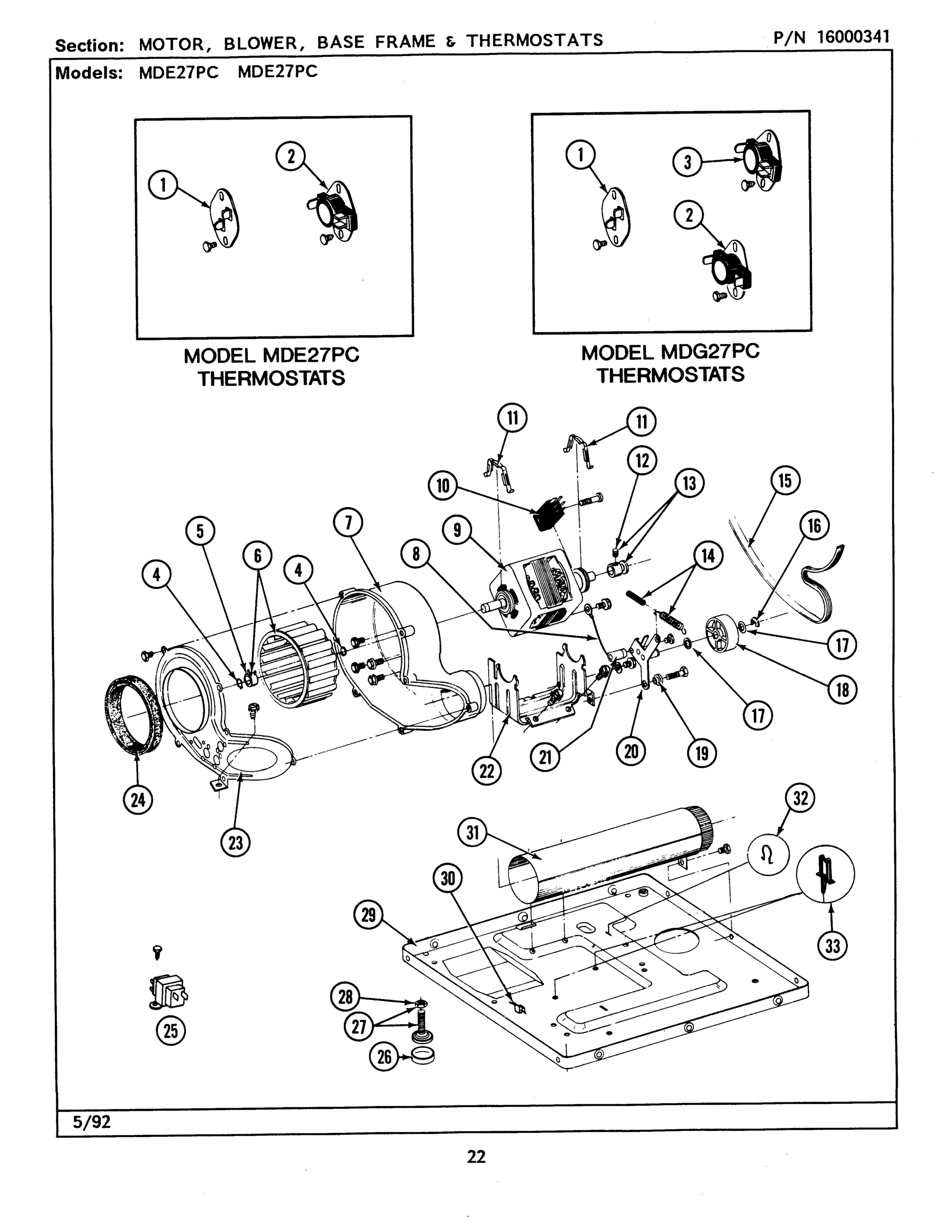 07 - MOTOR, BLOWER, BASE FRAME & THERMOSTATS