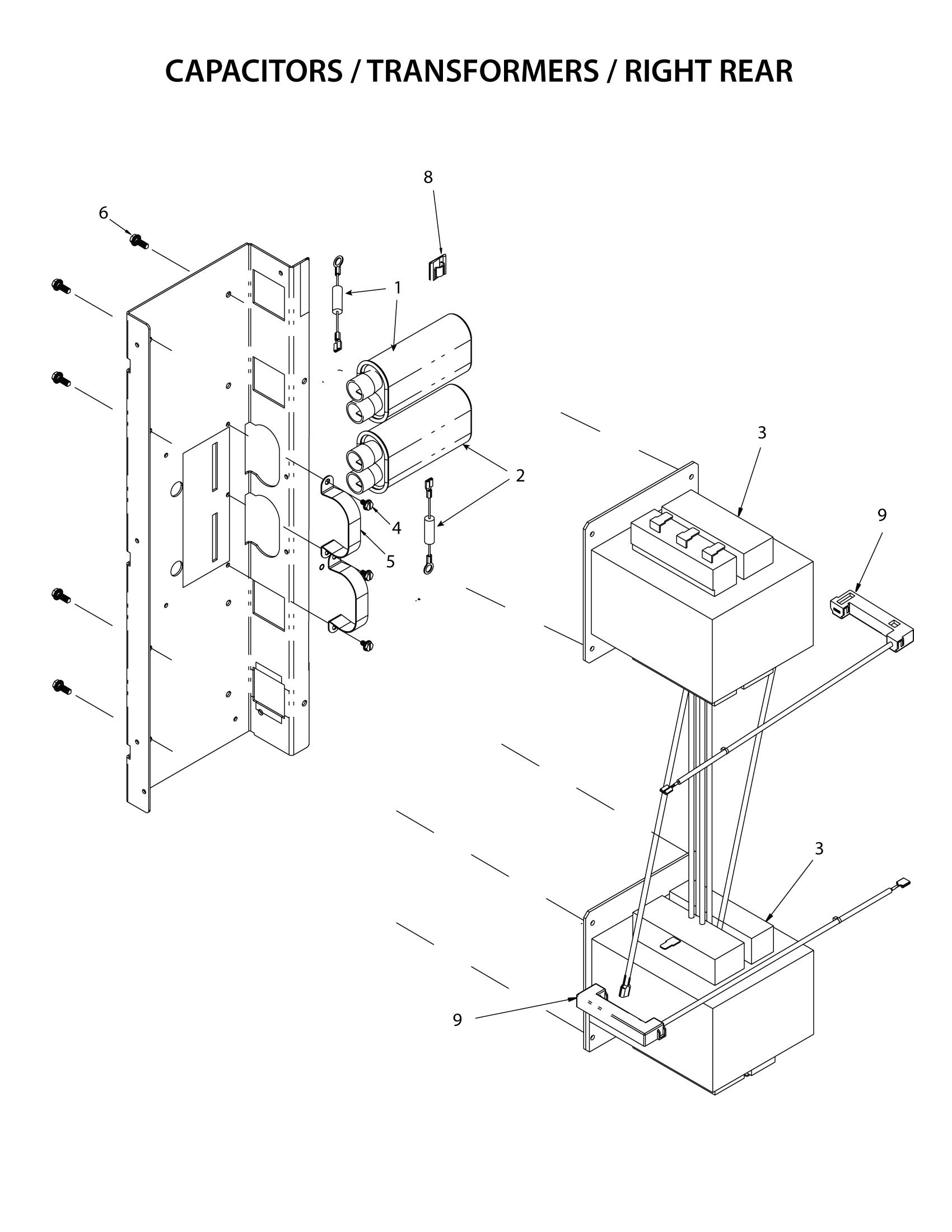 CAPACITORS / TRANSFORMERS - RIGHT REAR