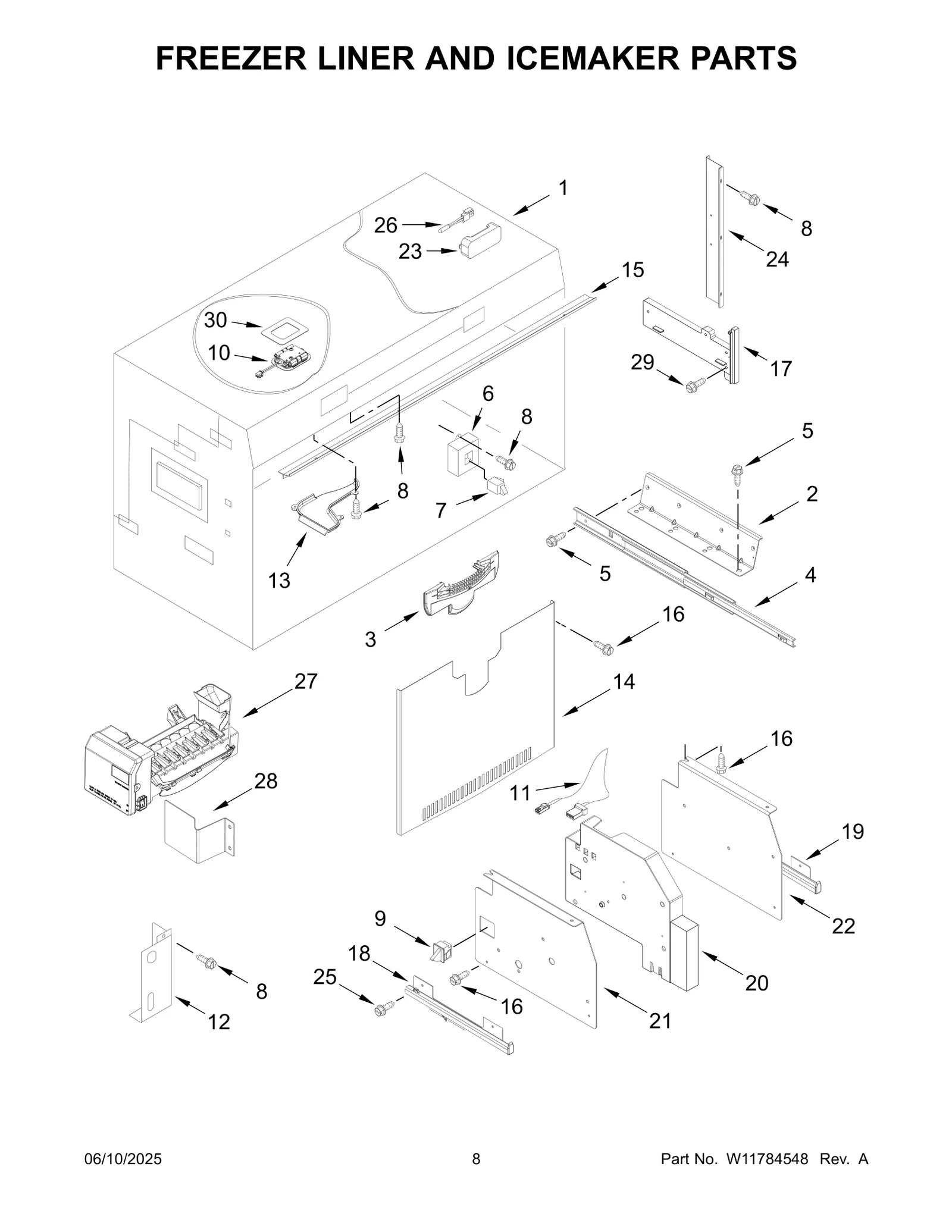 FREEZER LINER AND ICEMAKER PARTS