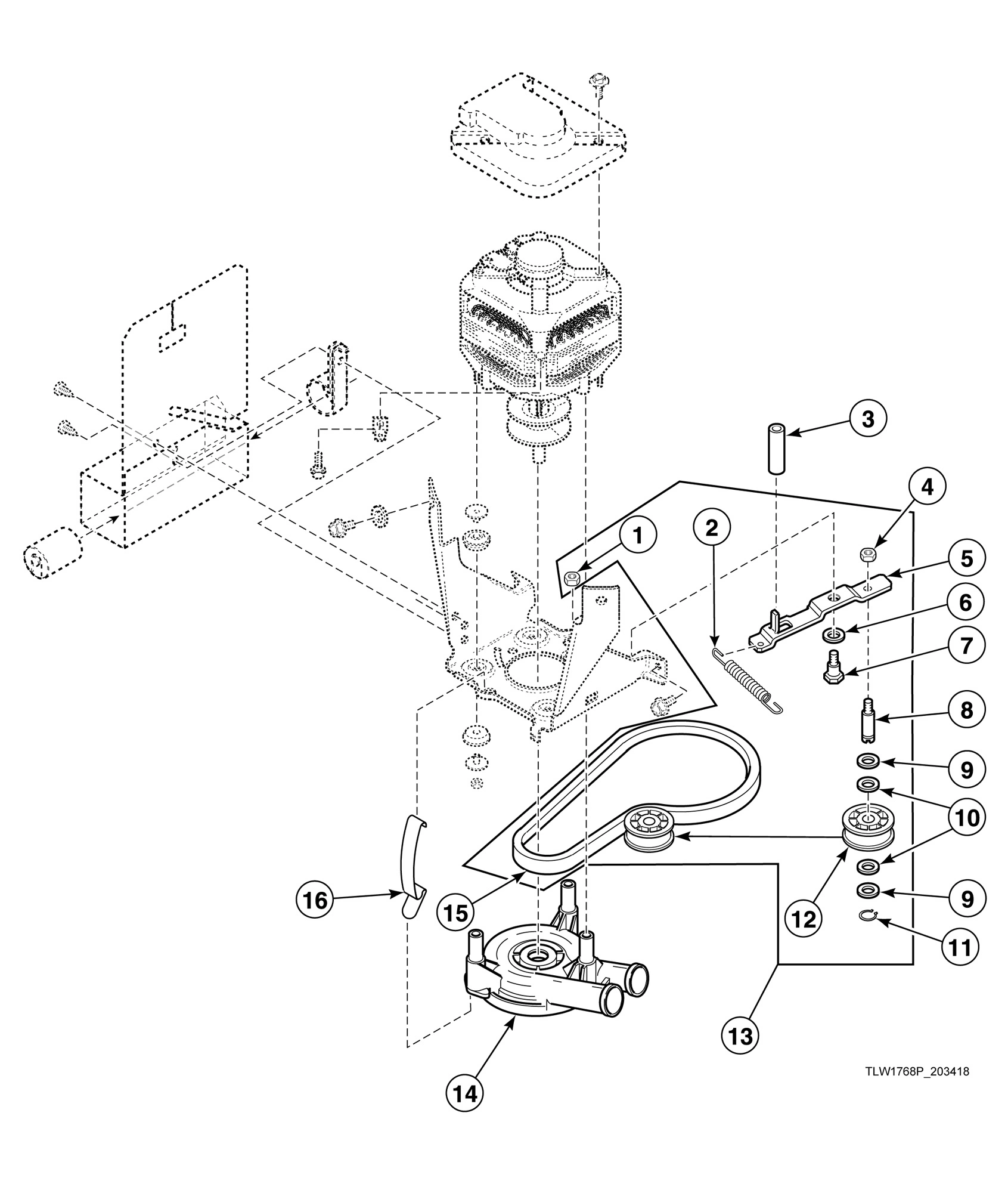 Belt, Pump and Idler Assembly (Drawing 1 of 2)