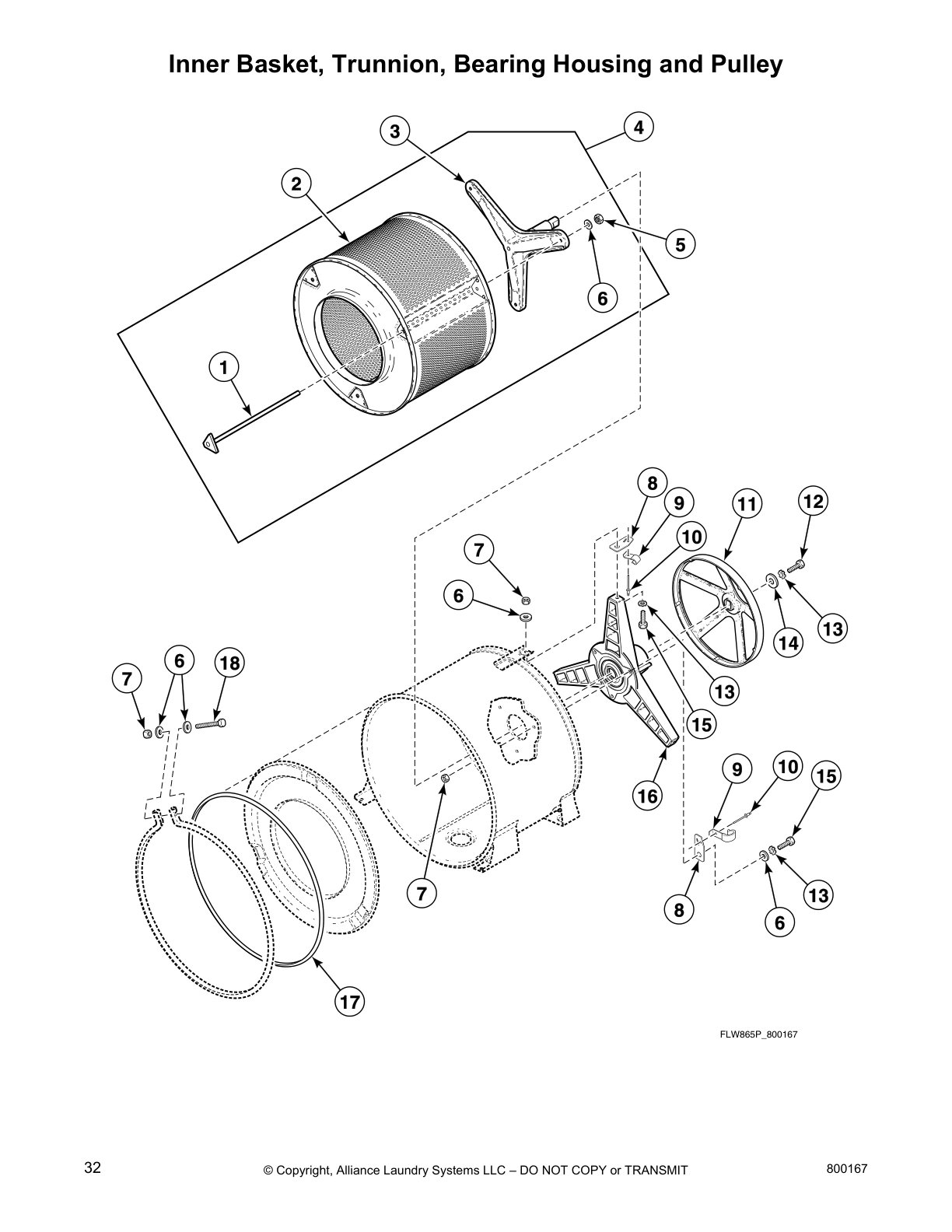 Inner Basket, Trunnion, Bearing Housing and Pulley