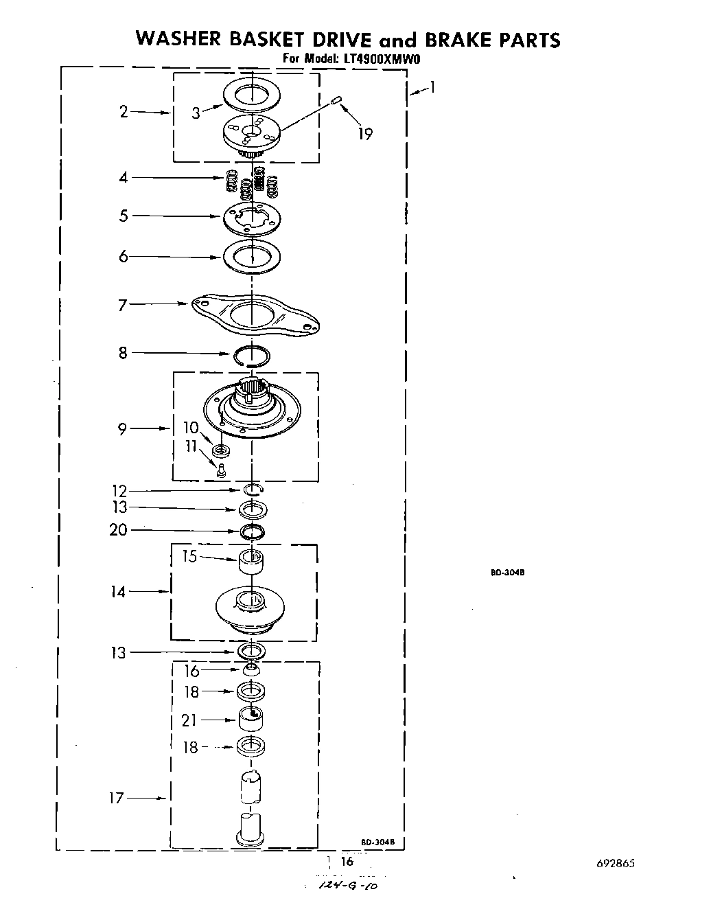 13 - WASHER BASKET DRIVE AND BRAKE