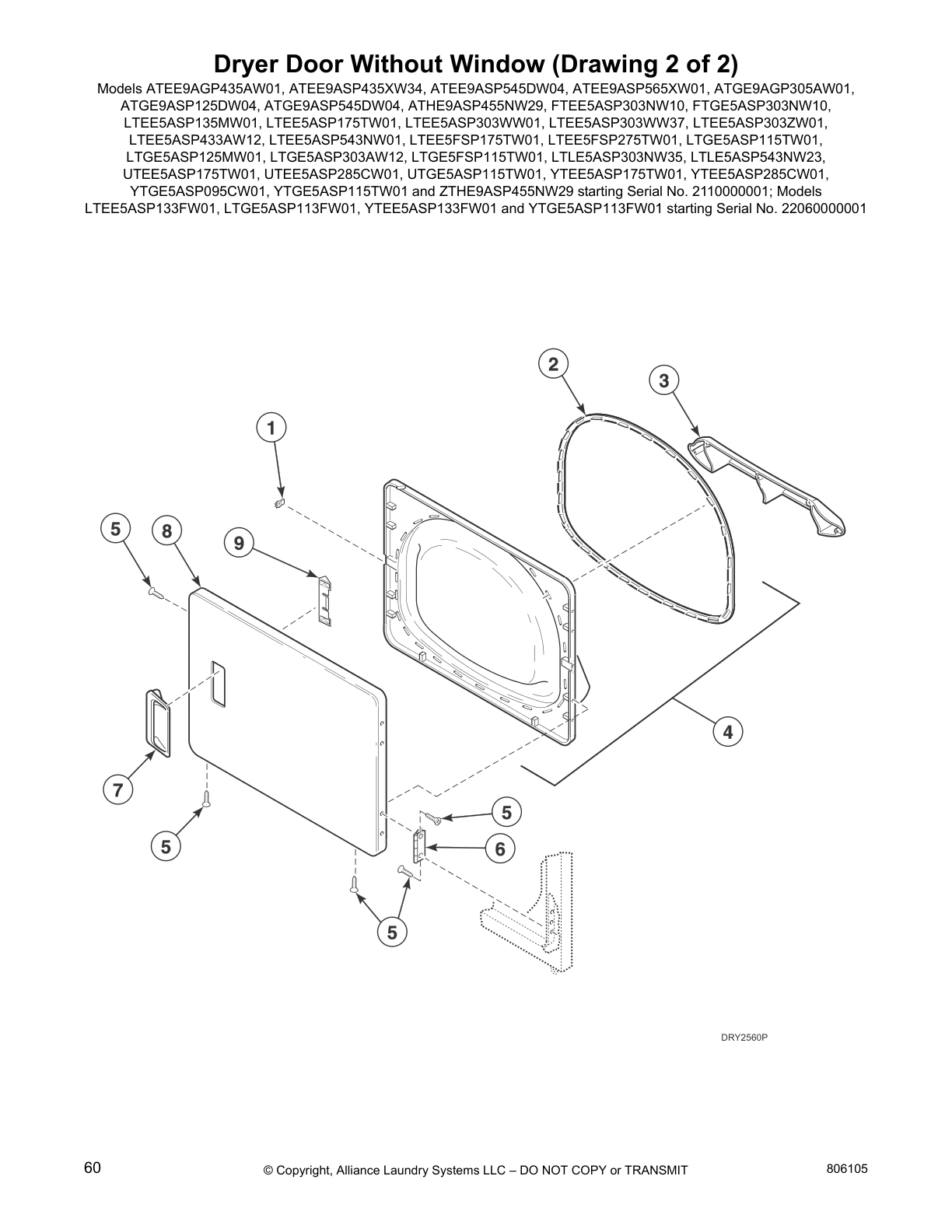 Dryer Door Without Window (Drawing 2 of 2)