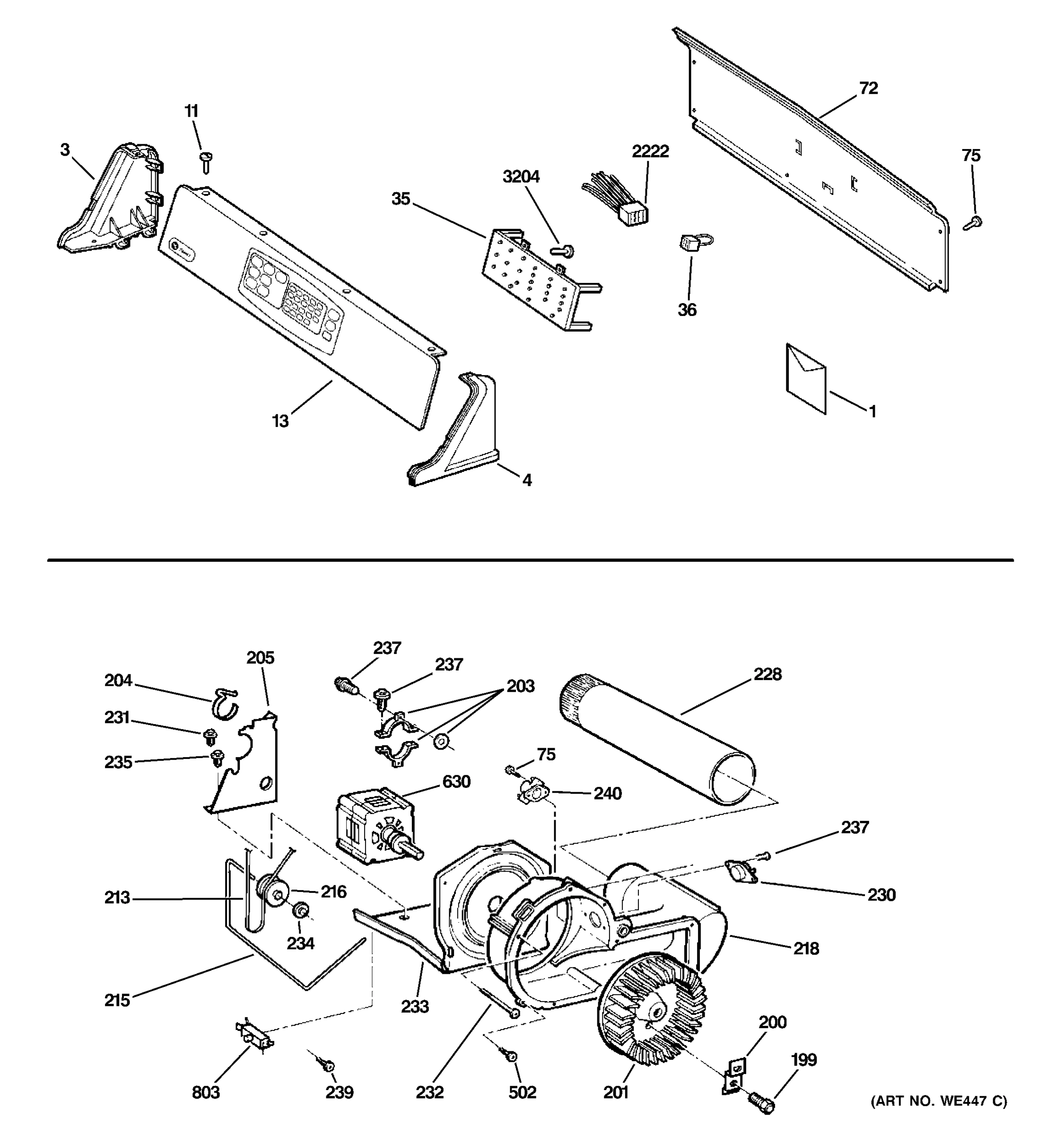CONTROLS, BACKSPLASH, BLOWER & MOTOR
