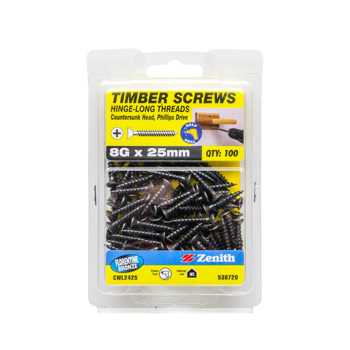 ZENITH® 8G x 25mm Florentine Bronze, Phillips Drive, Timber Screws – Internal Use – 100 Pack