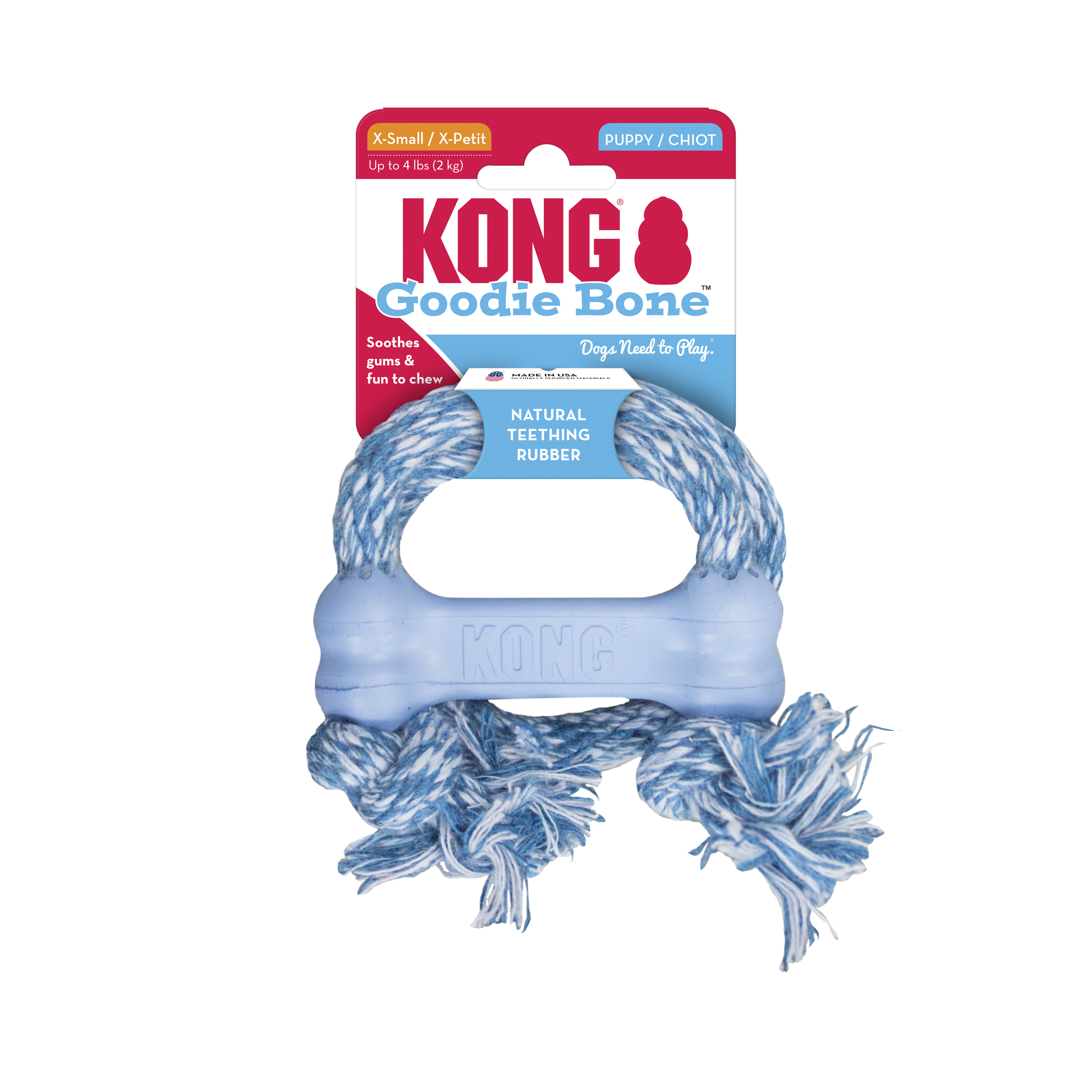 Kong Puppy Goodie Bone met Touw onpack product afbeelding