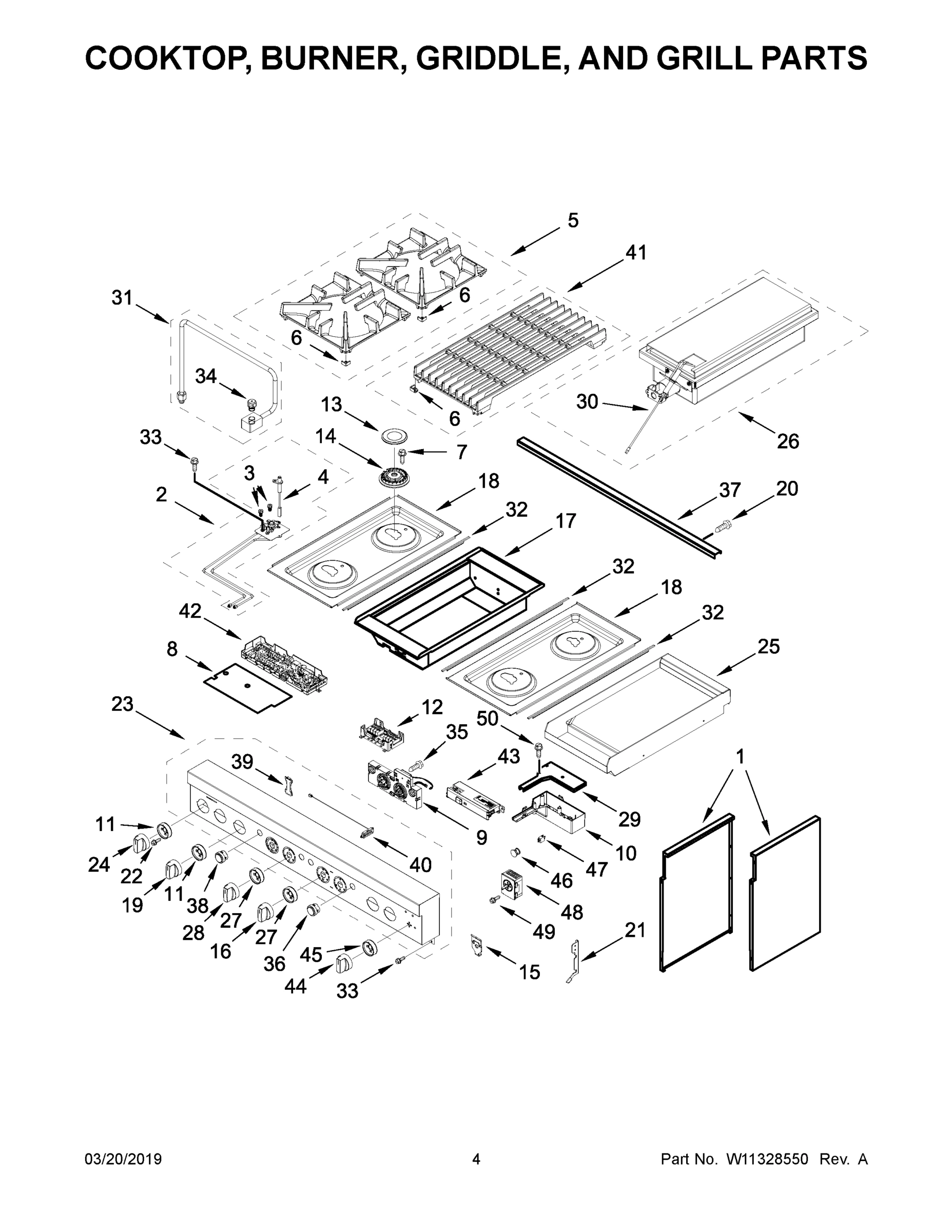 03 - COOKTOP, BURNER, GRIDDLE, AND GRILL PARTS