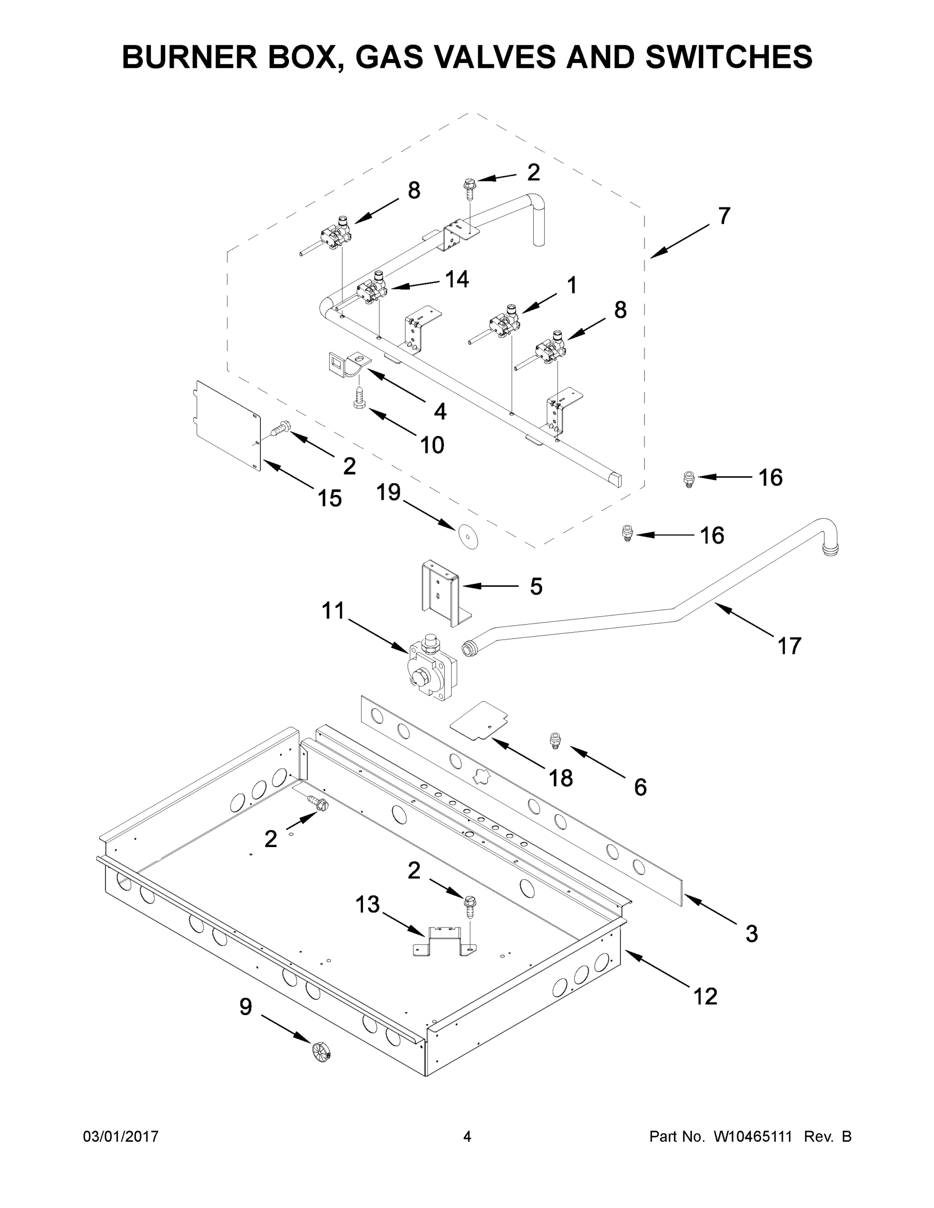 03 - BURNER BOX, GAS VALVES AND SWITCHES