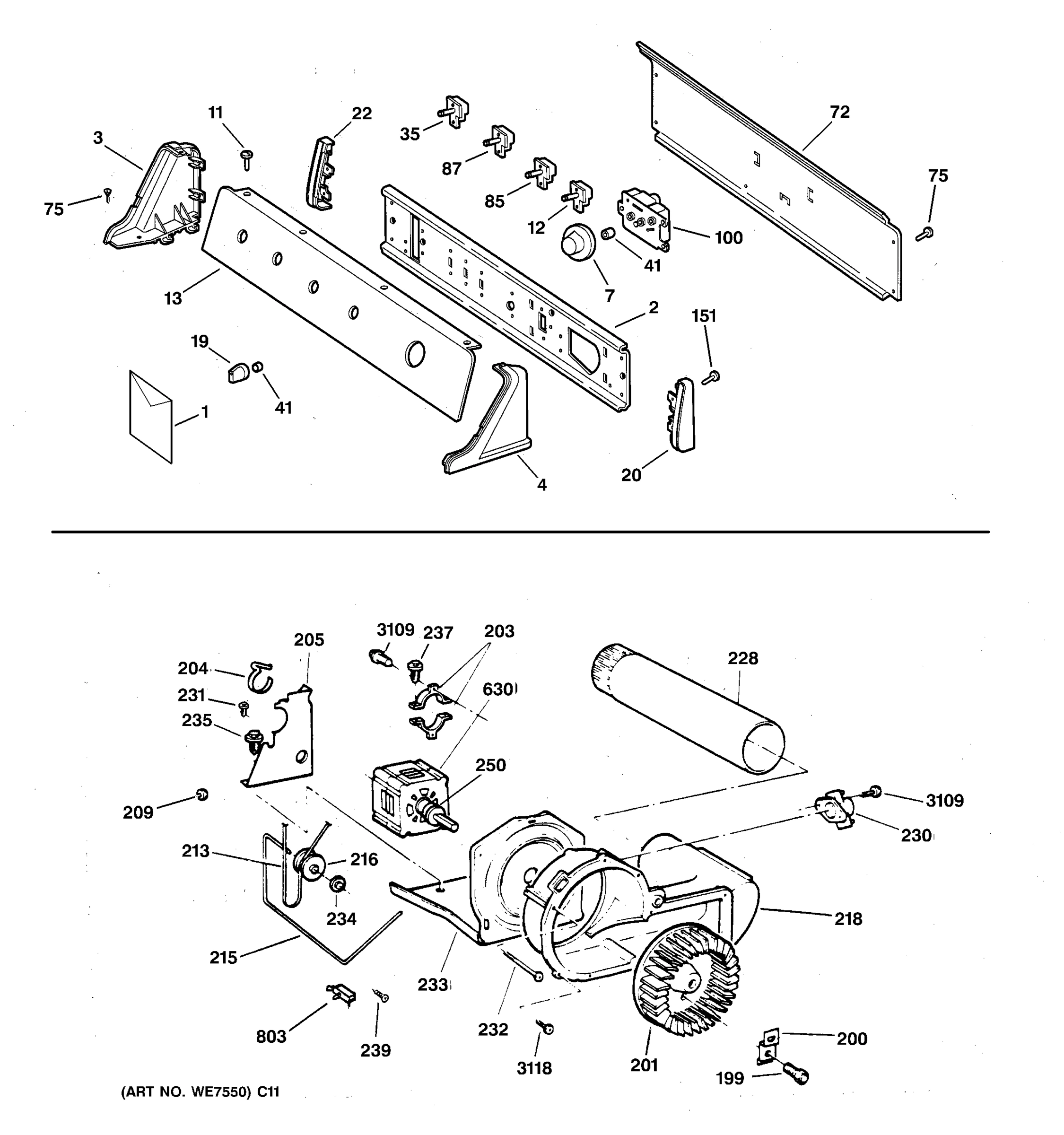 BACKSPLASH, BLOWER & DRIVE ASSEMBLY