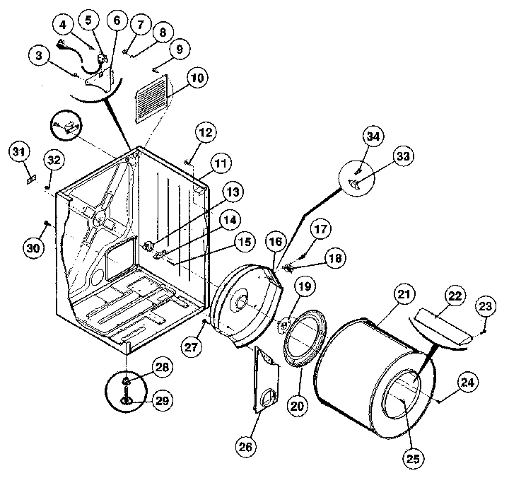 CABINET, DRUM, HEAT DUCT