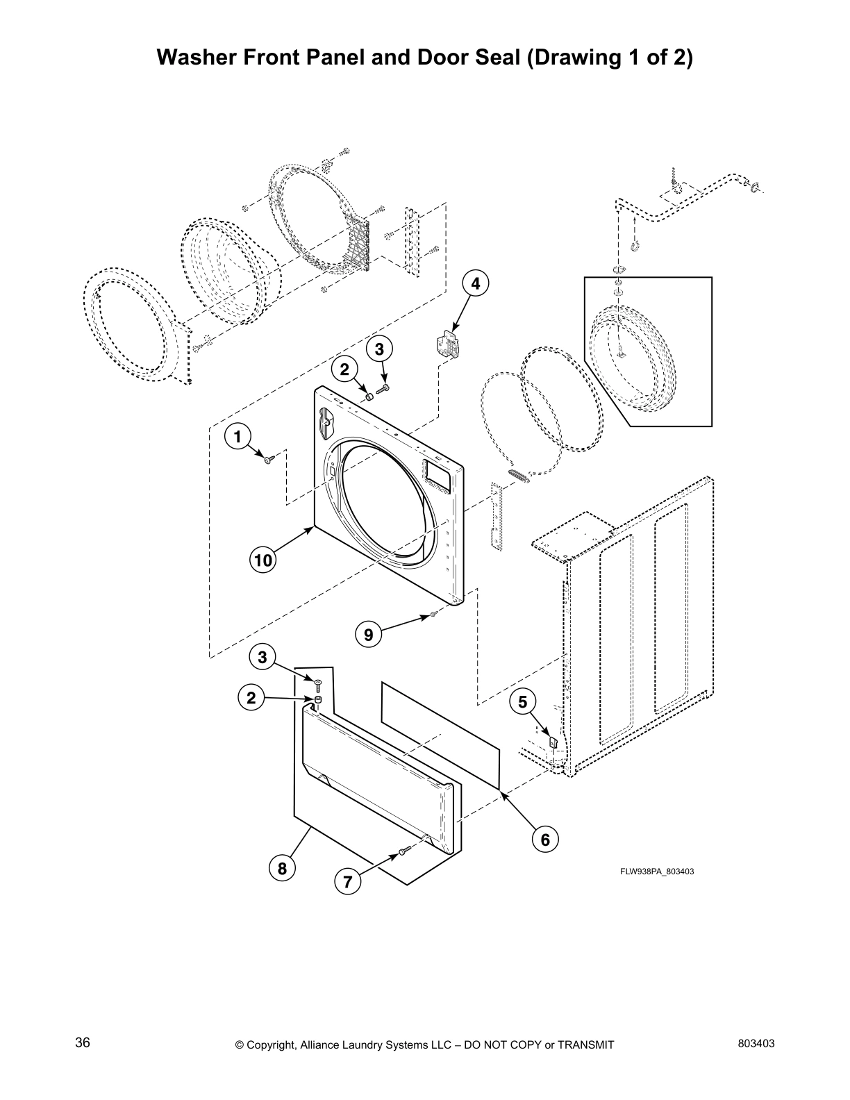 Washer Front Panel and Door Seal (Drawing 1 of 2)