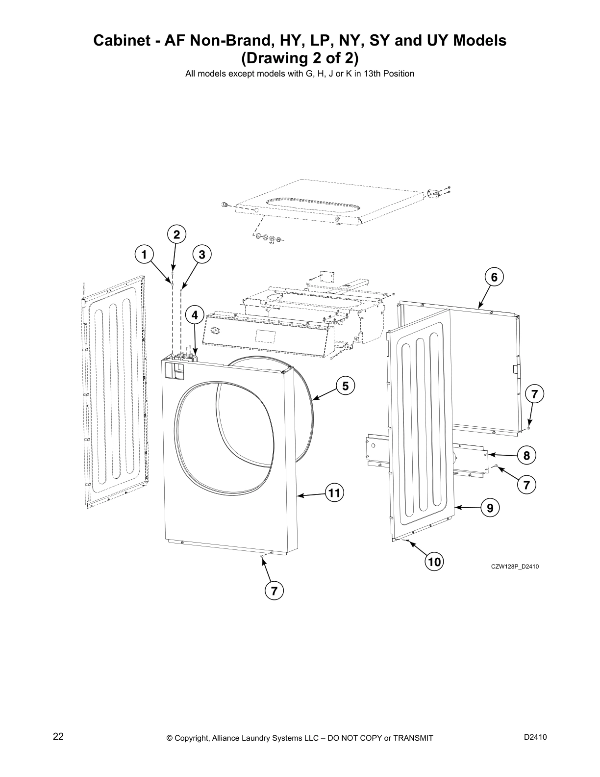 Cabinet - AF Non-Brand, HY, LP, NY, SY and UY Models
(Drawing 2 of 2)