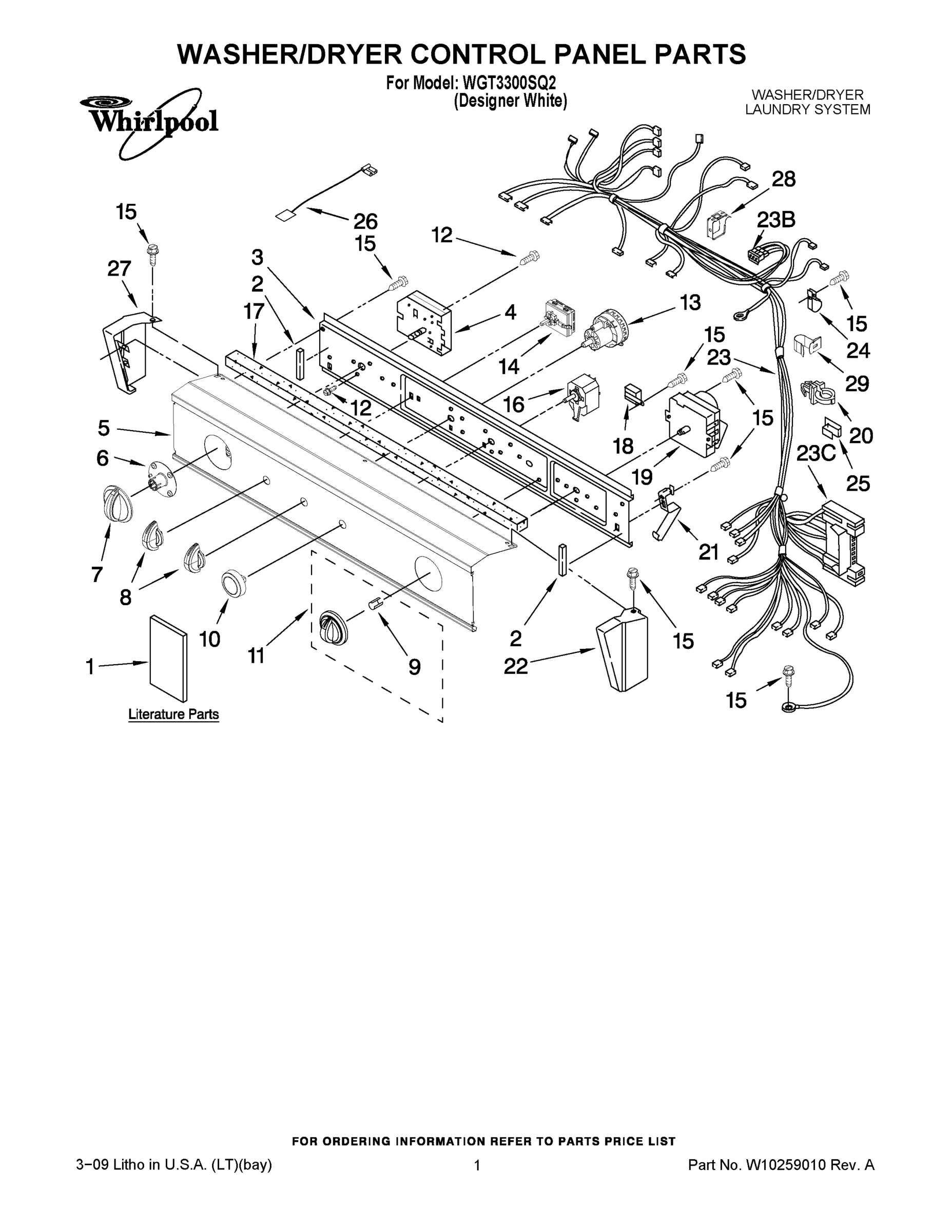 01 - WASHER/DRYER CONTROL PANEL PARTS