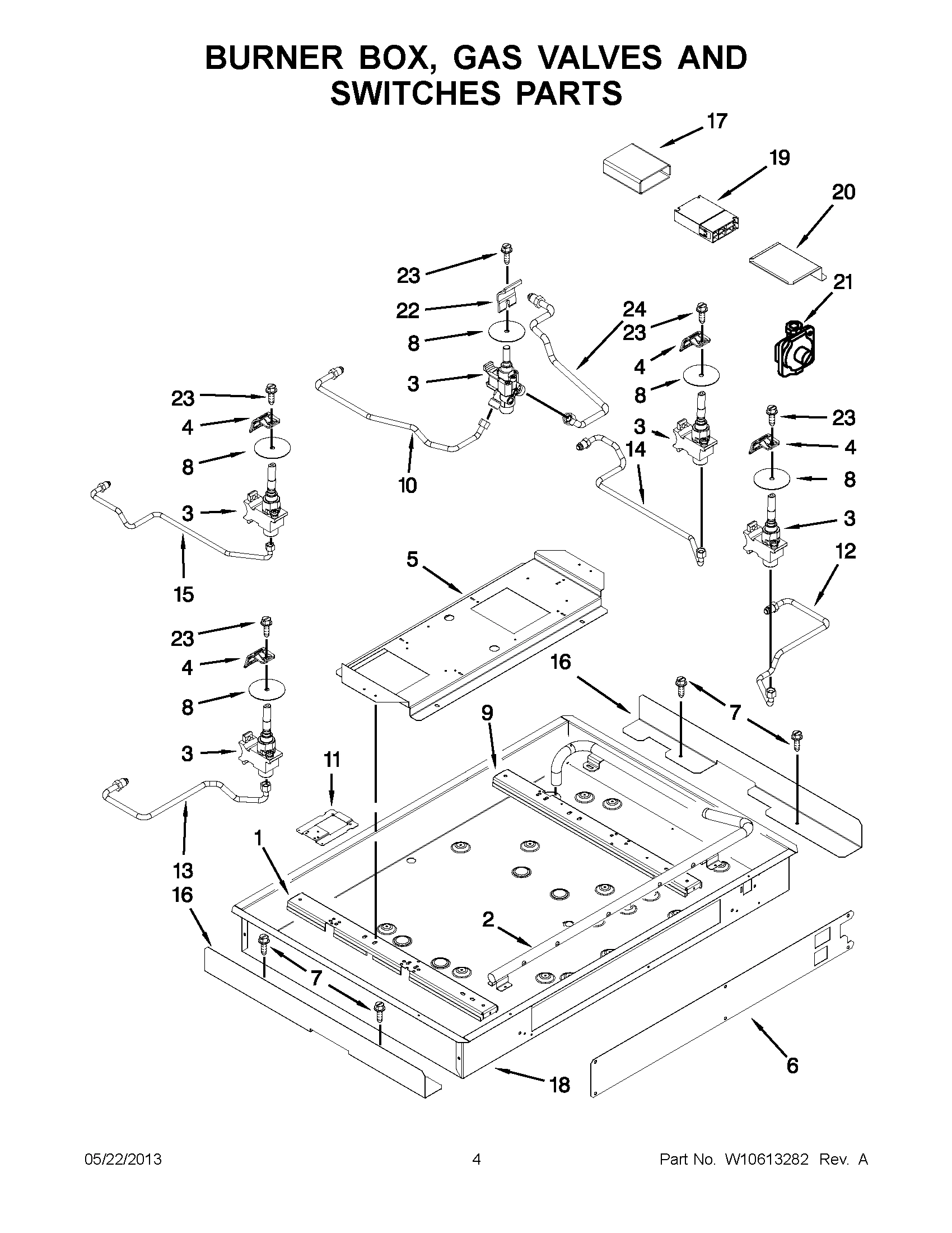 02 - BURNER BOX, GAS VALVES AND SWITCHES PARTS