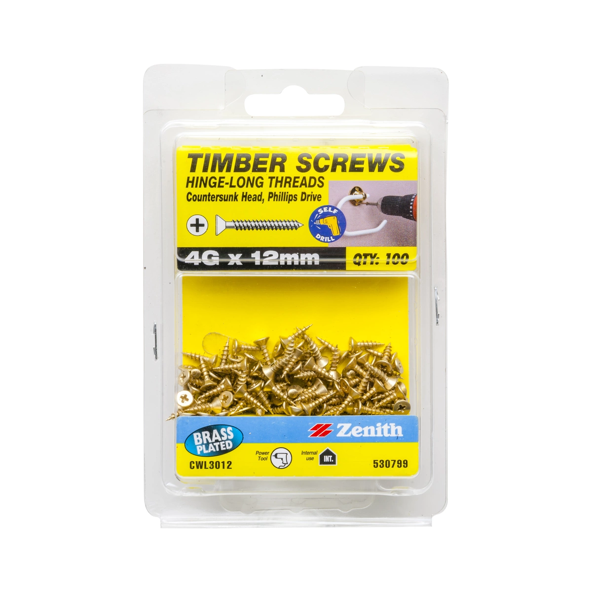 ZENITH® 4G x 12mm Brass Plated, Phillips Drive, Timber Screws – Internal Use – 100 Pack