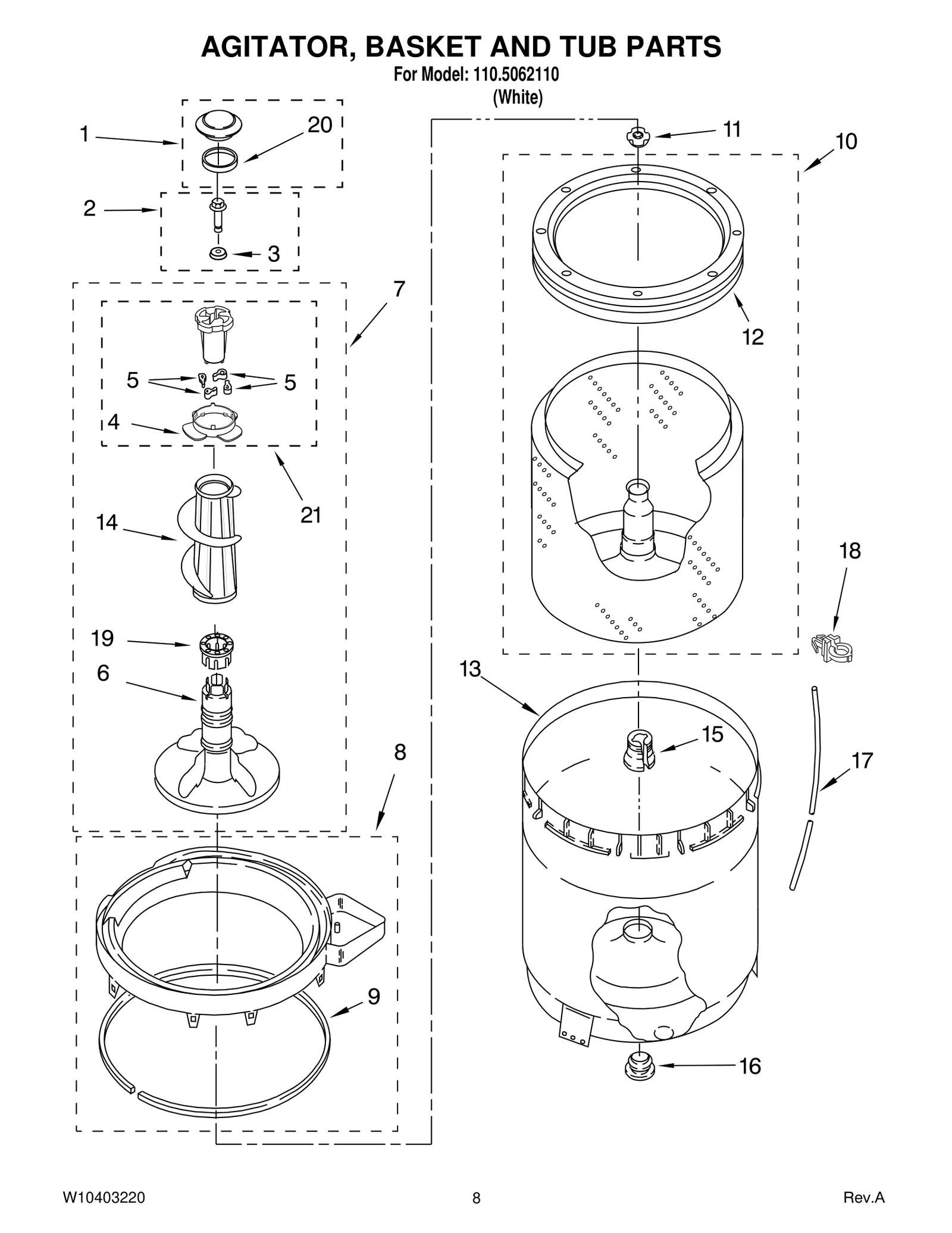 AGITATOR, BASKET AND TUB PARTS